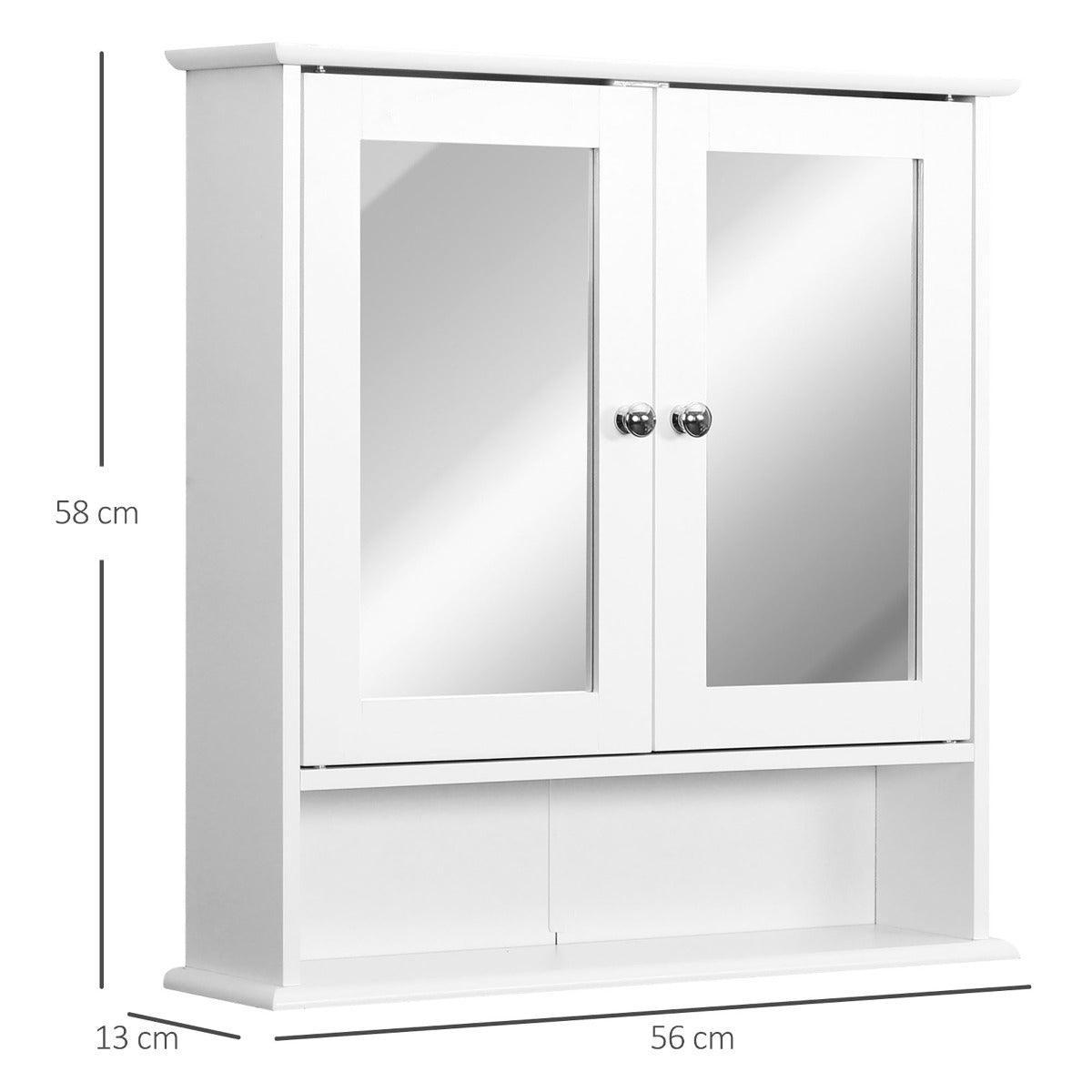 Kleankin Wall-mounted Bathroom Cabinet Mirror - White - ALL4U RETAILER LTD