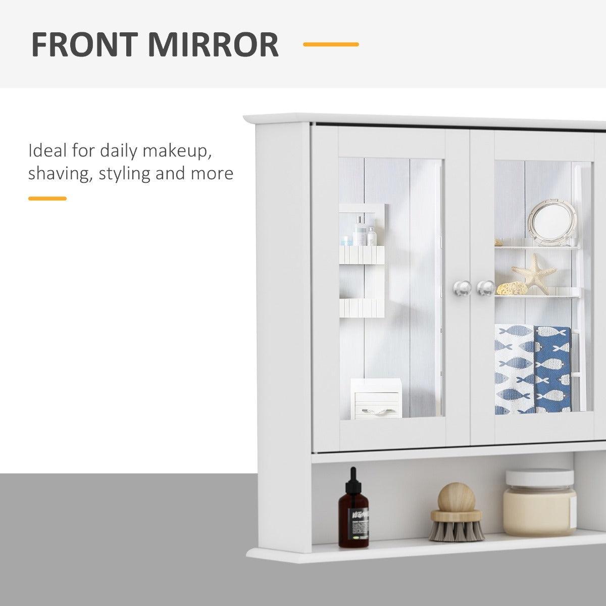 Kleankin Wall-mounted Bathroom Cabinet Mirror - White - ALL4U RETAILER LTD