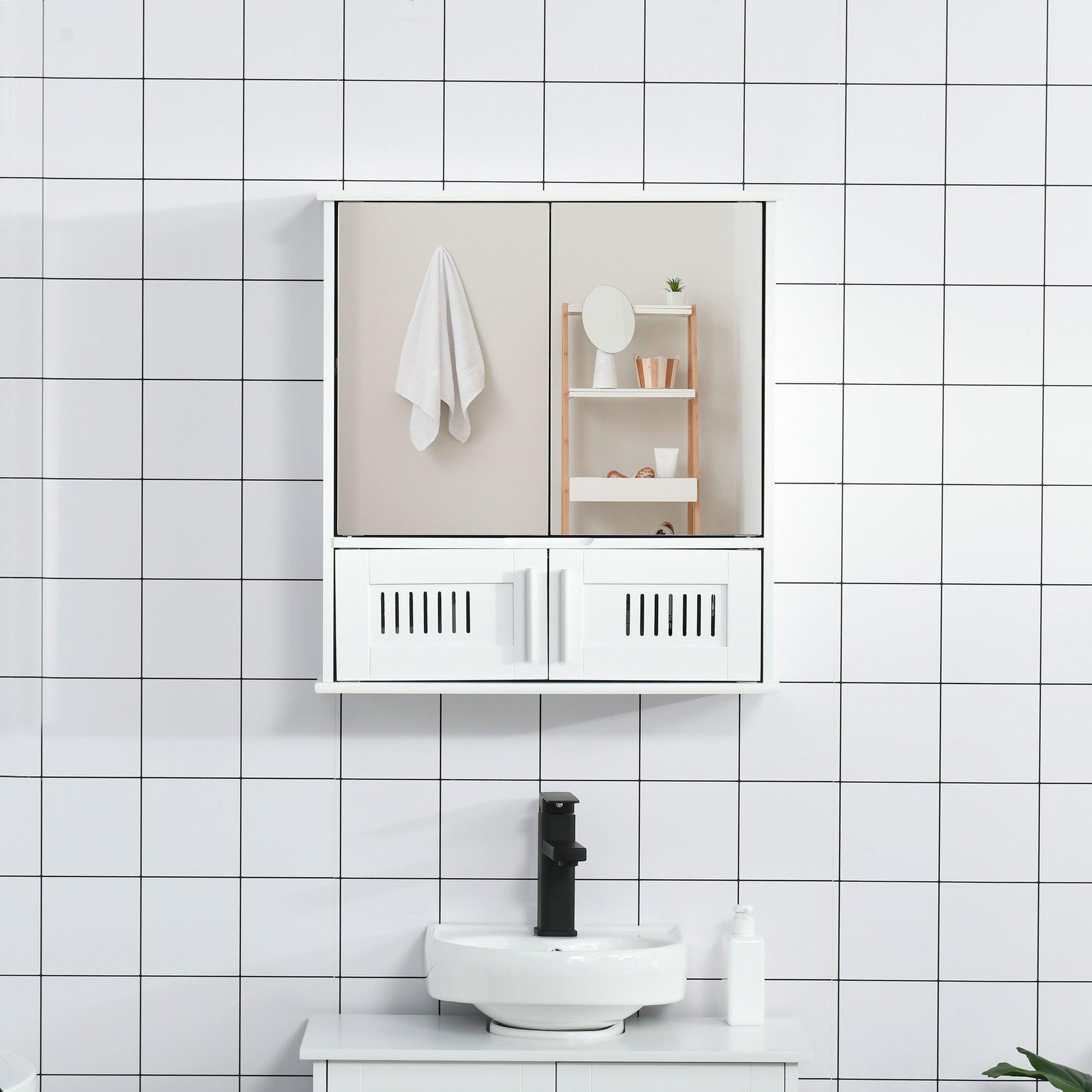 Kleankin Wall Mounted Bathroom Cabinet with Double Doors - White - ALL4U RETAILER LTD