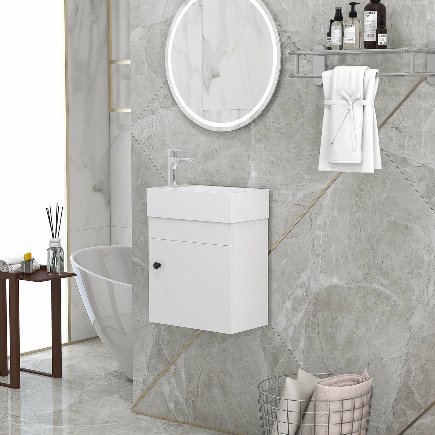 Kleankin Wall Mounted Bathroom Vanity Unit with Basin - ALL4U RETAILER LTD