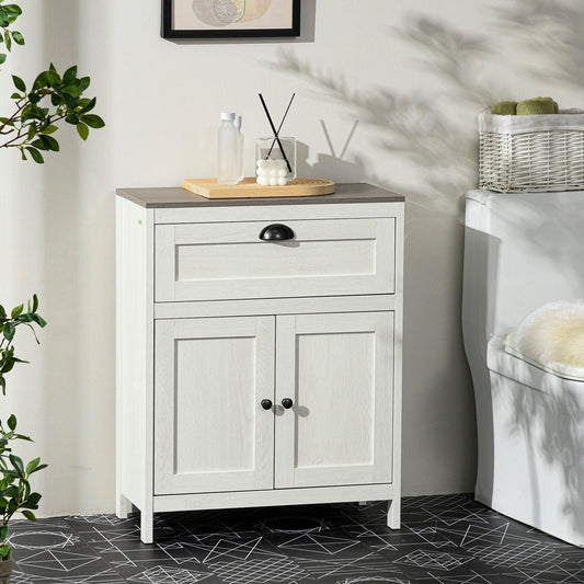 Kleankin White Bathroom Cabinet with Drawer & Double Door - ALL4U RETAILER LTD