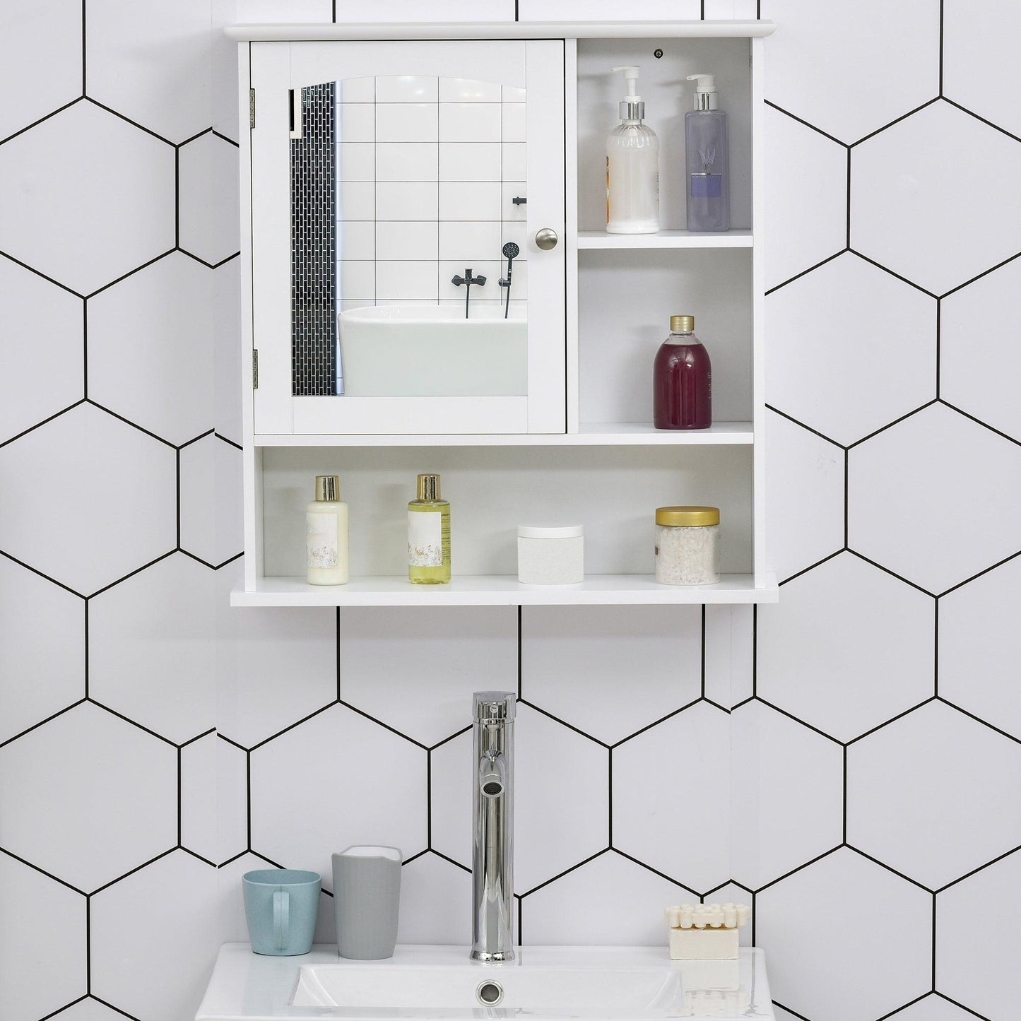 Kleankin White Bathroom Cabinet with Mirror - Wall Mount Storage - ALL4U RETAILER LTD