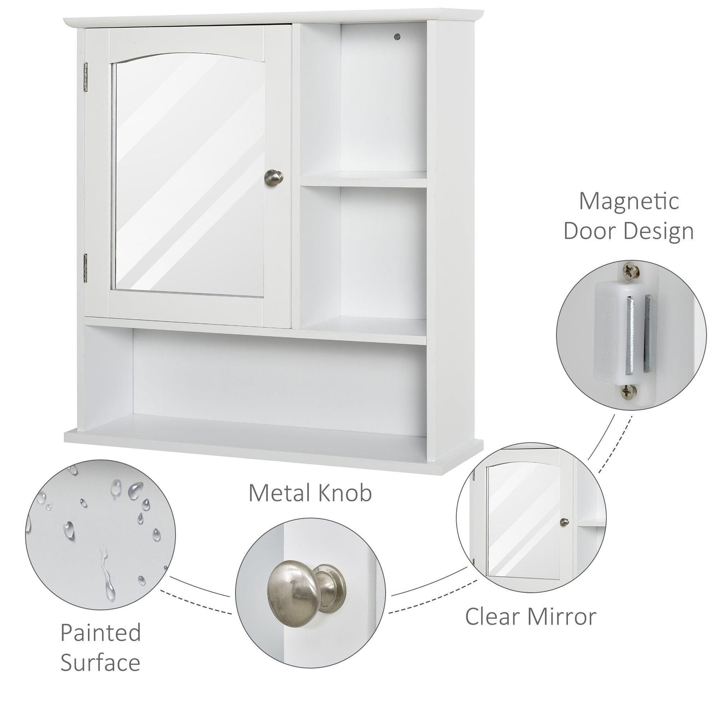 Kleankin White Bathroom Cabinet with Mirror - Wall Mount Storage - ALL4U RETAILER LTD