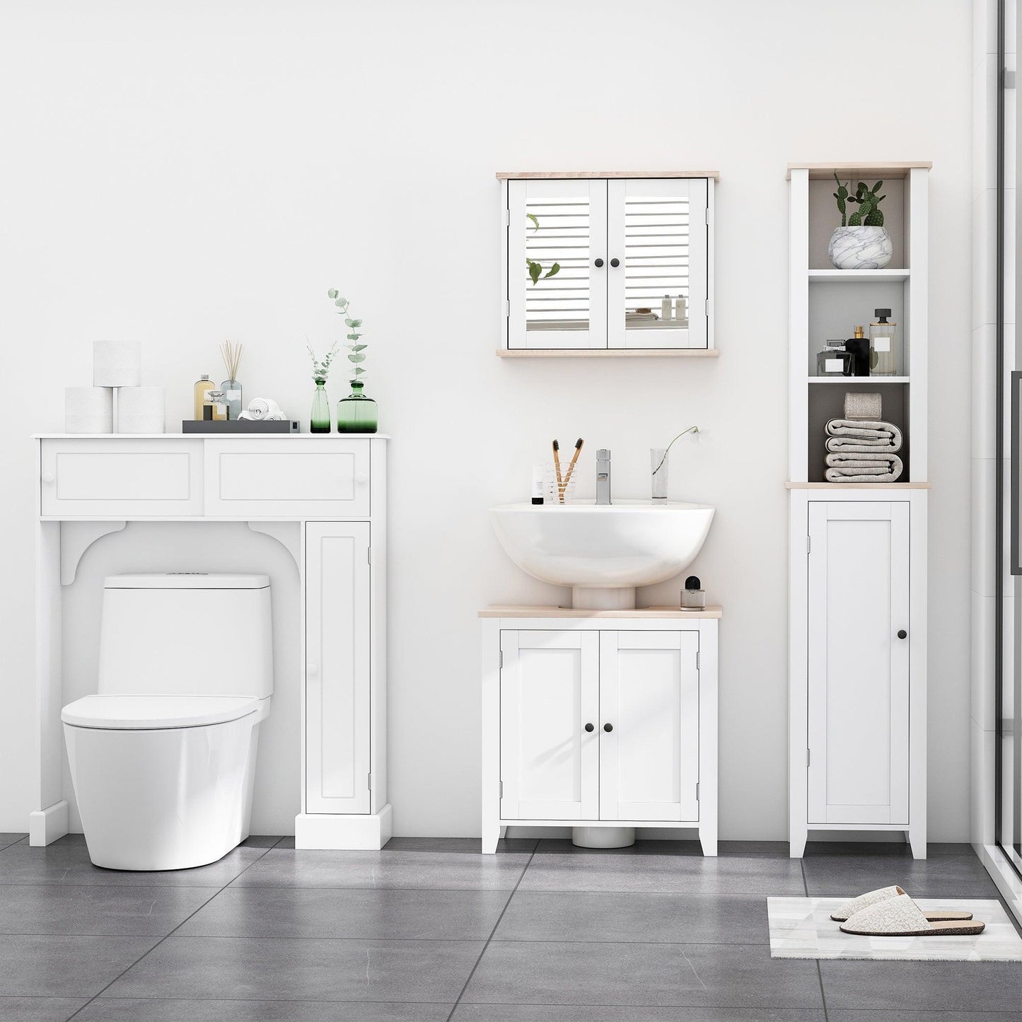 Kleankin White Bathroom Sink Cabinet – Space-Saving Organiser - ALL4U RETAILER LTD