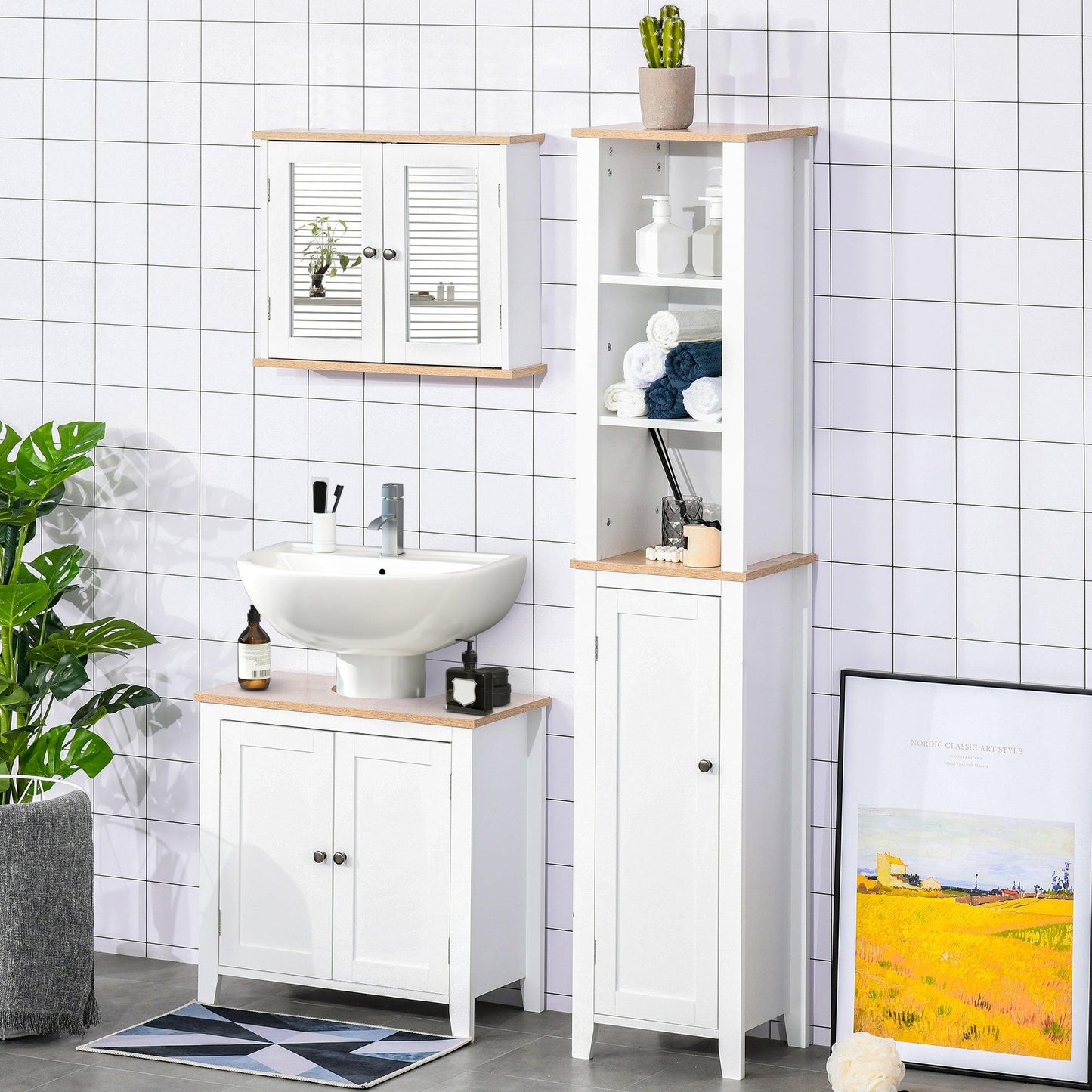 Kleankin White Bathroom Sink Cabinet – Space-Saving Organiser - ALL4U RETAILER LTD