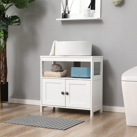 Kleankin White Double Door Under Sink Cabinet - Modern Bathroom Vanity - ALL4U RETAILER LTD