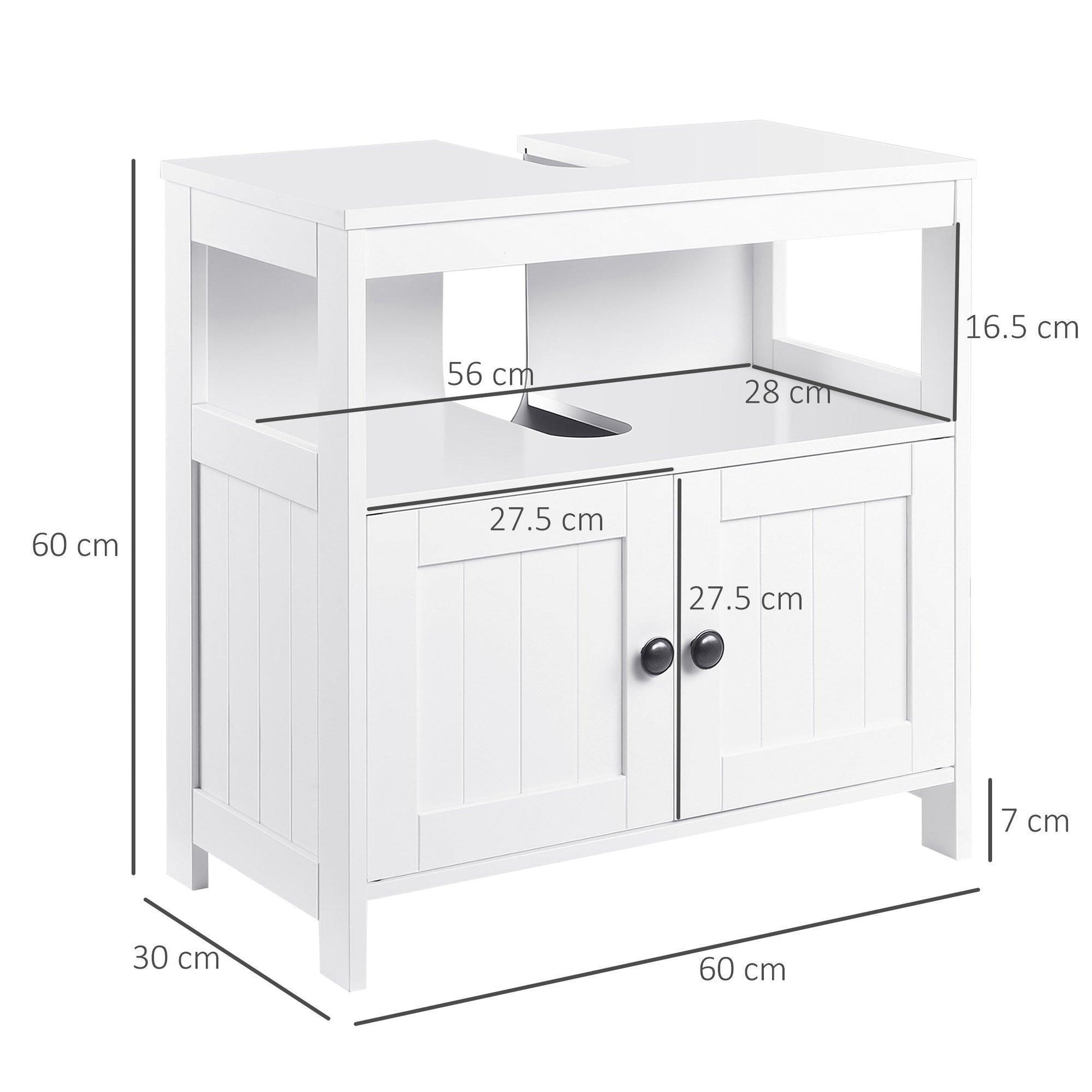 Kleankin White Double Door Under Sink Cabinet - Modern Bathroom Vanity - ALL4U RETAILER LTD