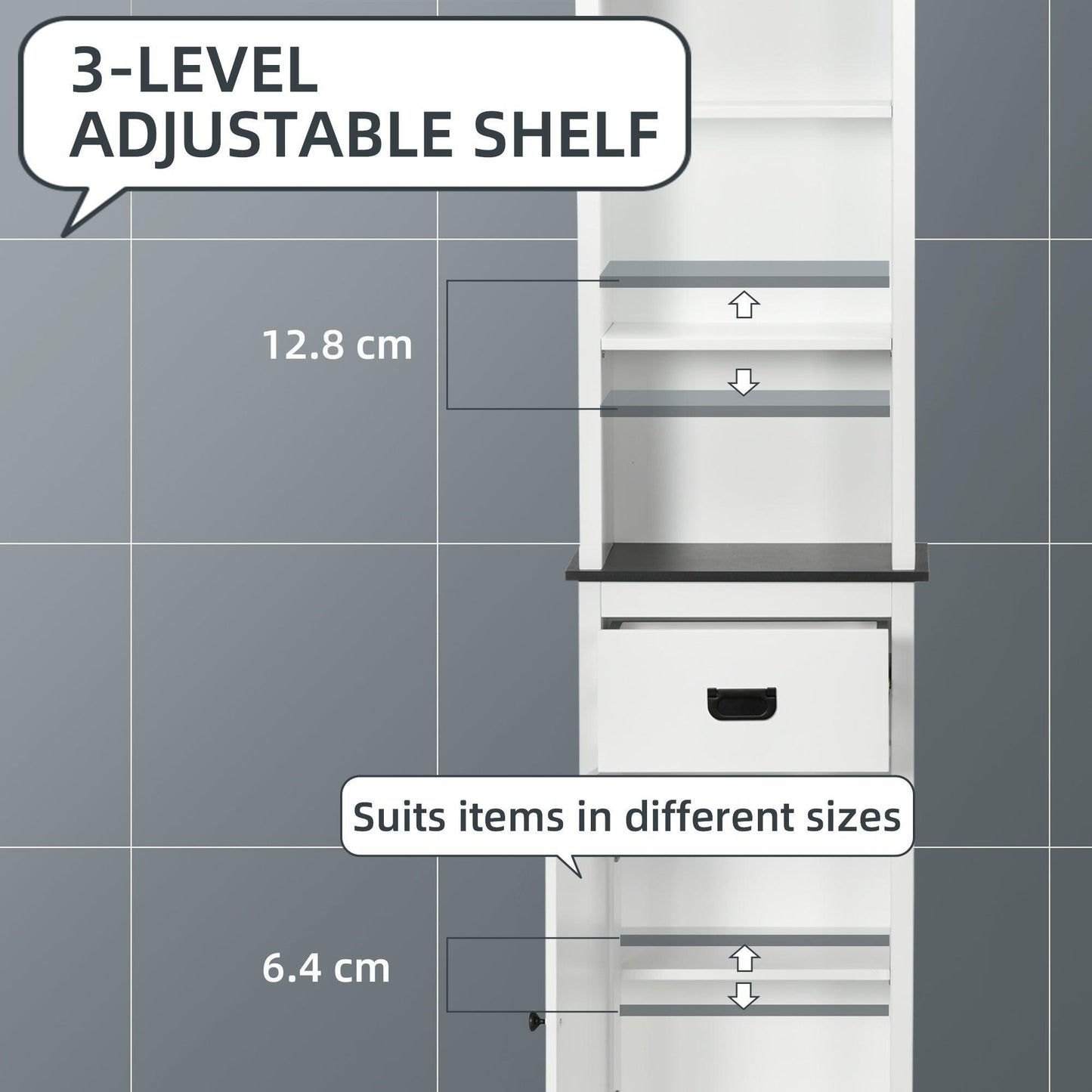 Kleankin White Tall Bathroom Cabinet - Space-Saving Storage - ALL4U RETAILER LTD
