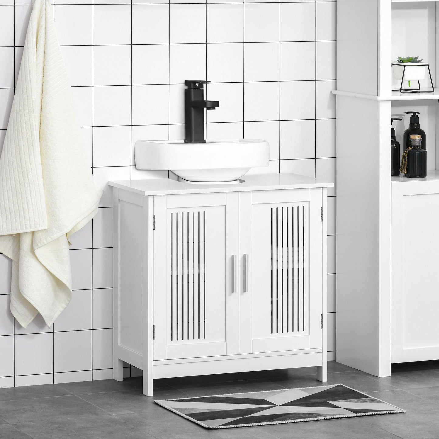 Kleankin White Under Sink Cabinet with Adjustable Shelves - ALL4U RETAILER LTD