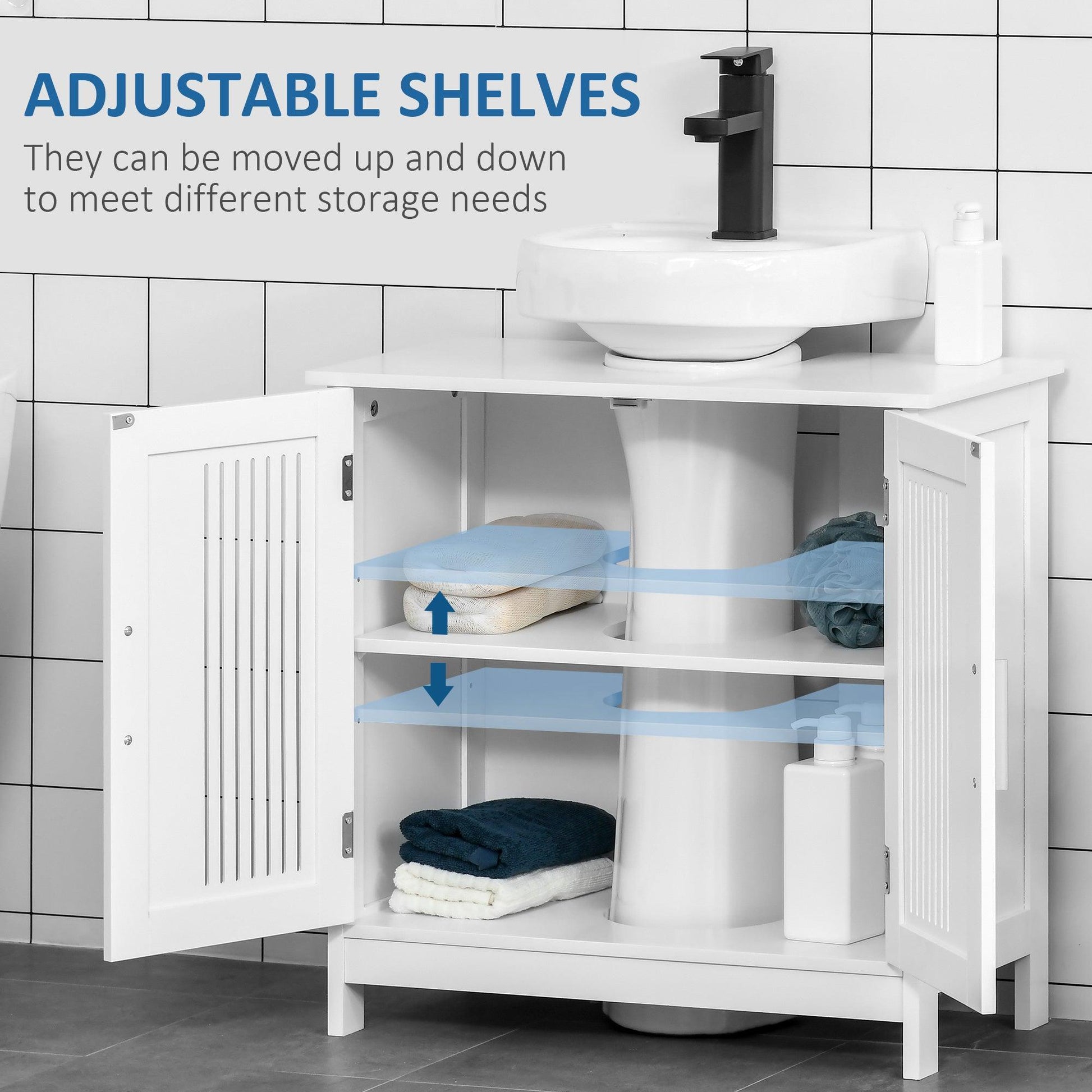 Kleankin White Under Sink Cabinet with Adjustable Shelves - ALL4U RETAILER LTD