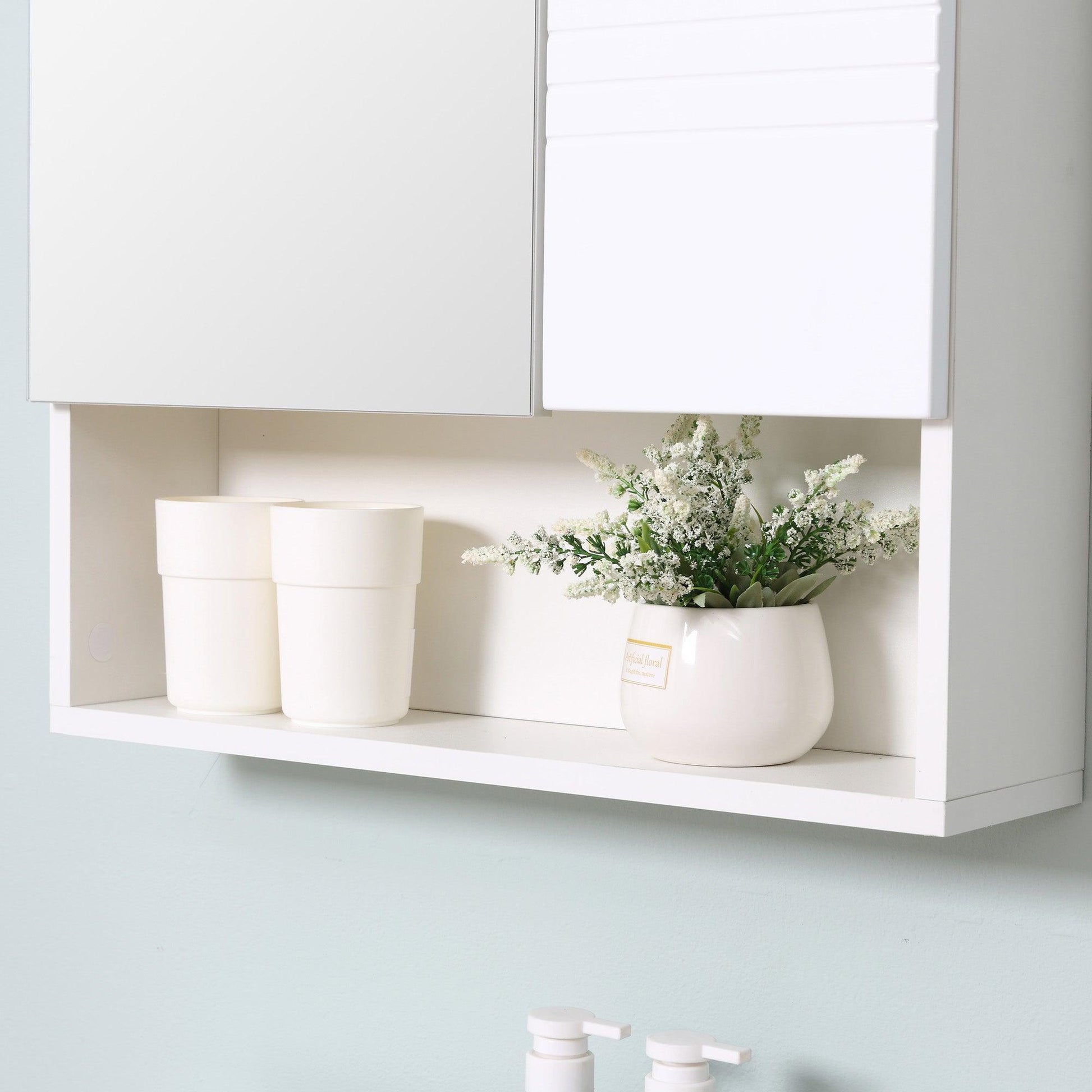 Kleankin White Wall Mount Bathroom Mirror Cabinet - Adjustable Shelf - ALL4U RETAILER LTD