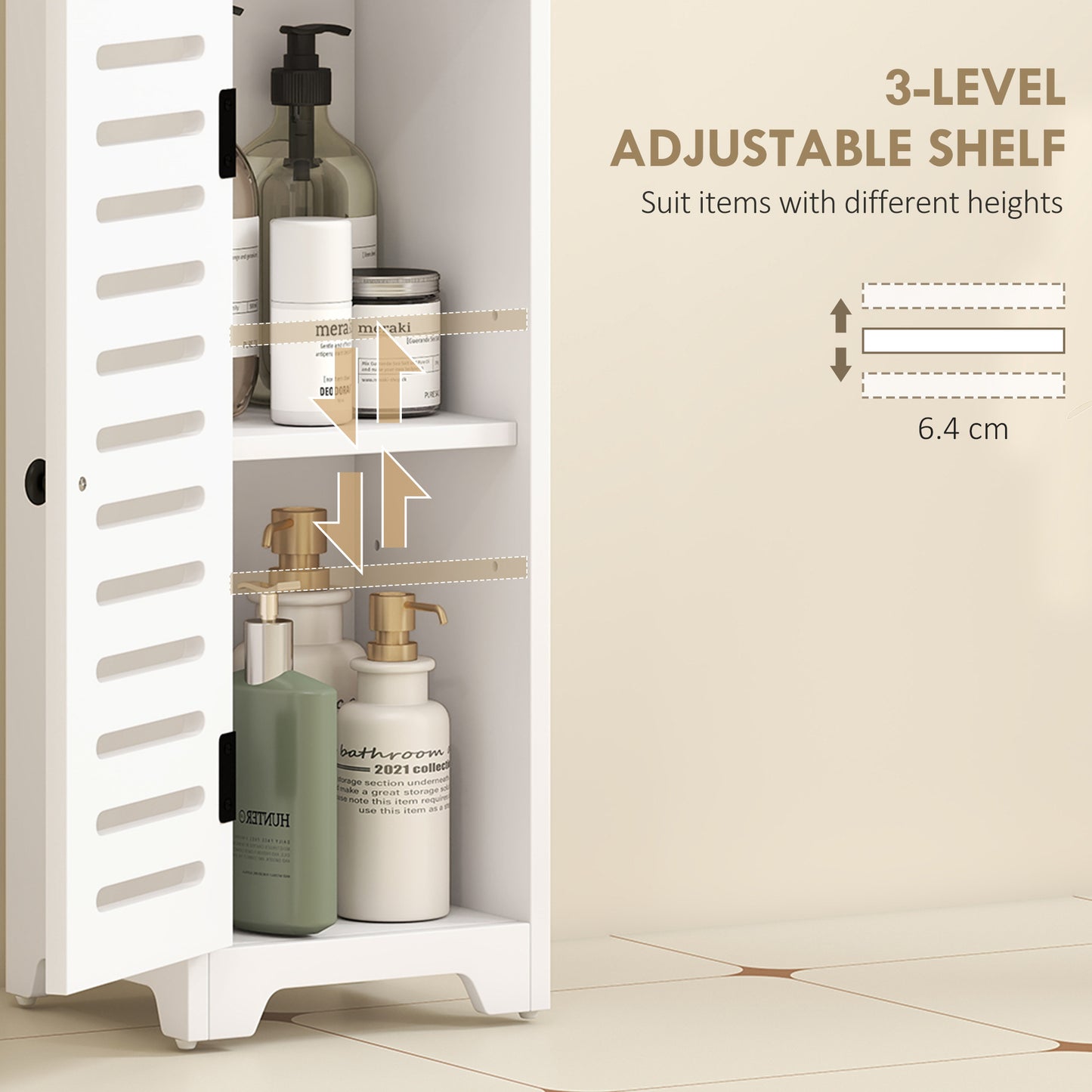 HOMCOM Bathroom Floor Cabinet With Louvered Door And Open Shelf White Adjustable Shelf Anti Tipping