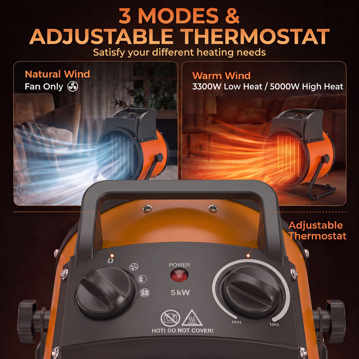 Outsunny 5000W Electric Ceramic Heater With Tilt Function And Thermostat