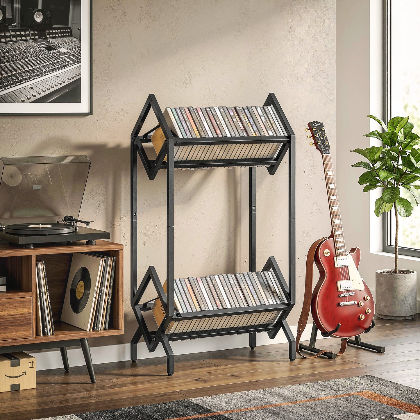 HOMCOM 50 CD Storage Rack 2 Tier Metal CD Organizer Free Standing Easy to Assemble Black