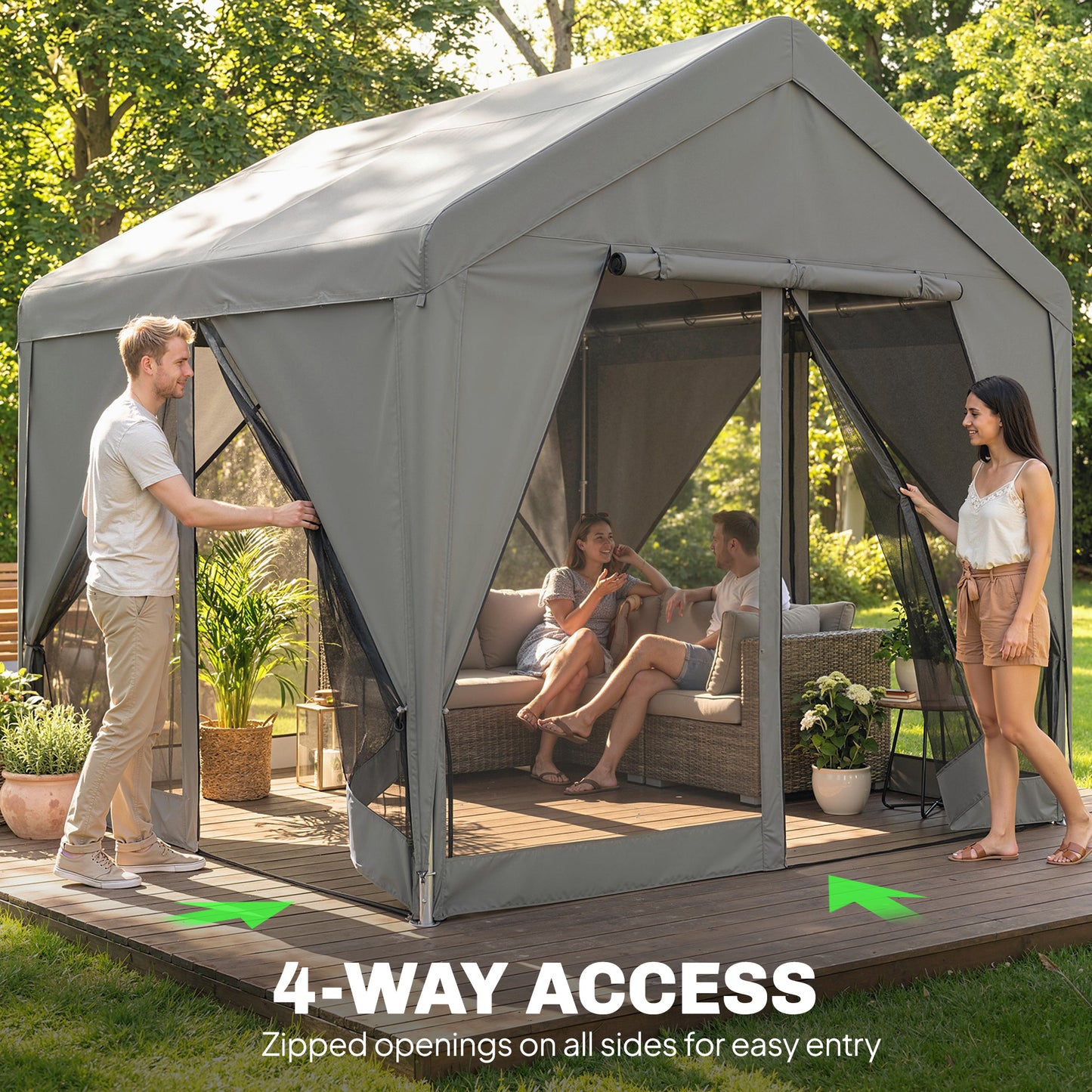 Outsunny 3 x 3 m Patio Gazebo Netting Curtains Outdoor Canopy Shelter Galvanised Steel Frame Dark Grey