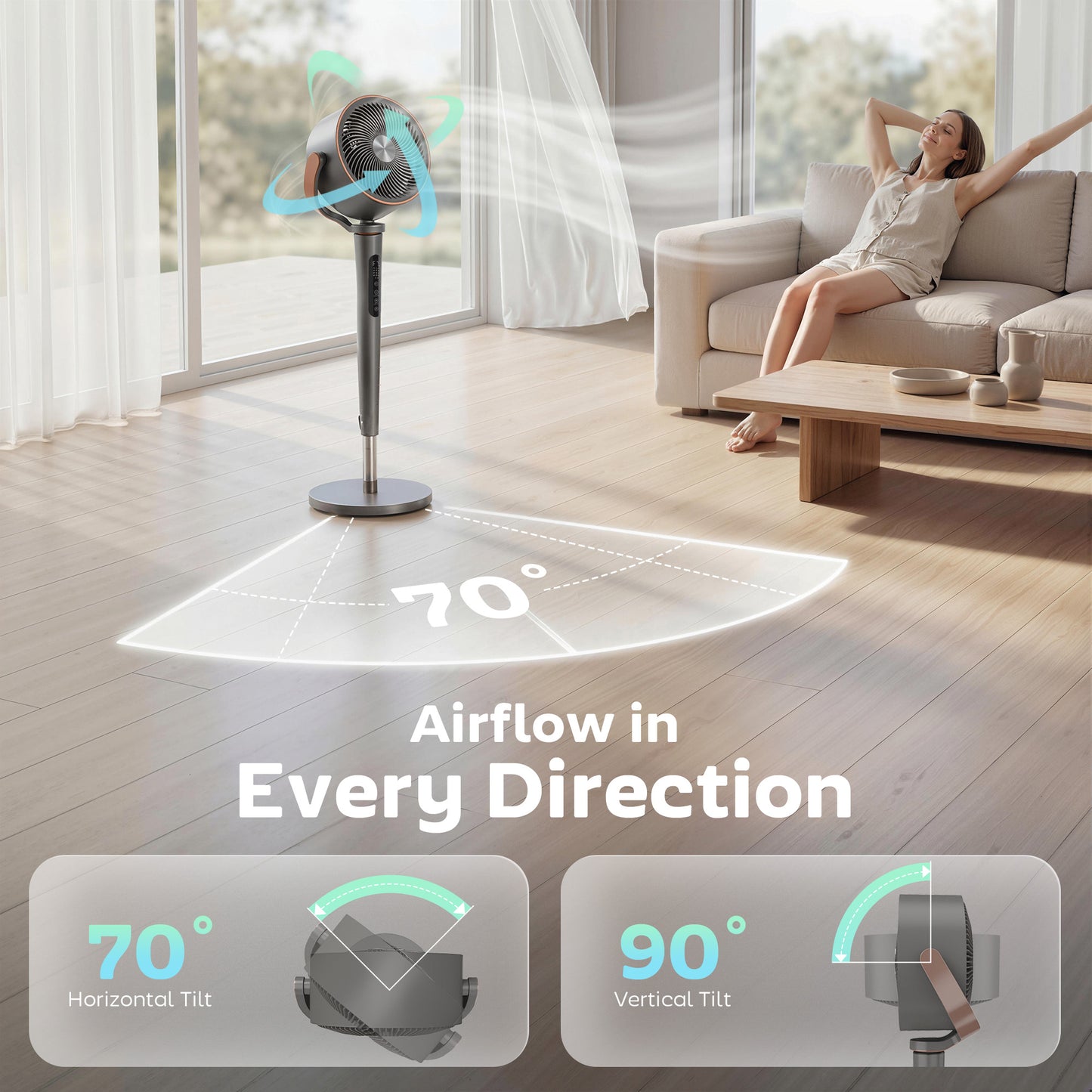 HOMCOM 20dB Silent Standing Fan With 70-90 Degree Auto Oscillation, 12 Speeds, LED, Remote, 12H Timer, 46 Inch Grey