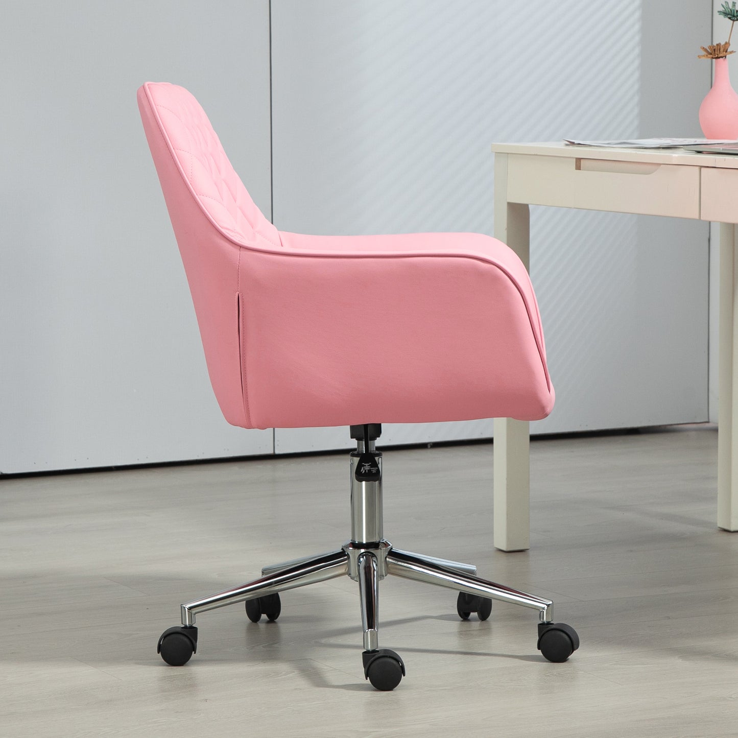 Vinsetto Stylish Pink Leather-Look Office Chair with Adjustable Height and Rolling Wheels for Home Use - ALL4U RETAILER LTD