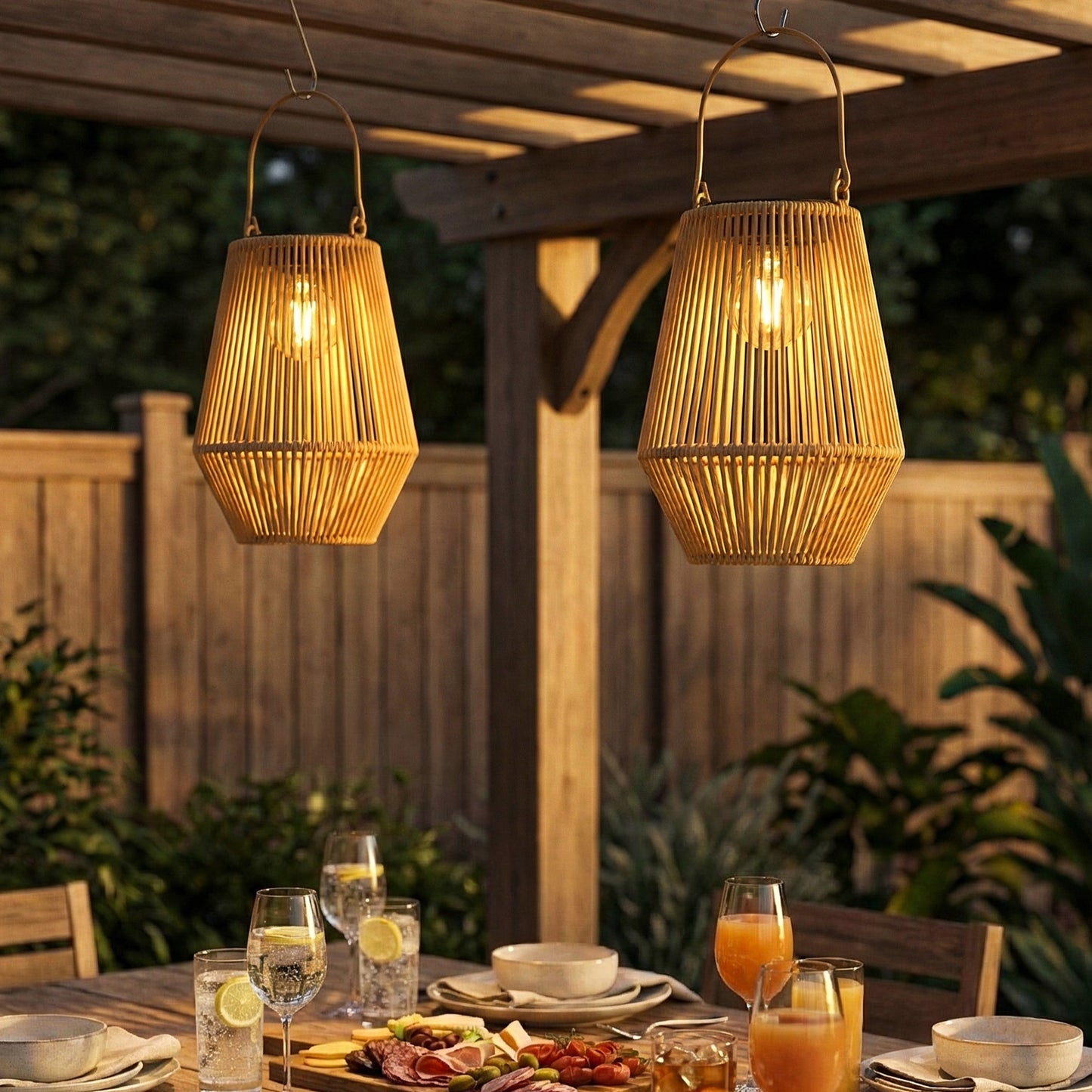 Outsunny Hanging Rattan Solar Lanterns 2 Pack with Handles for Patio Pathway Terrace Outdoor Brown Auto On Off