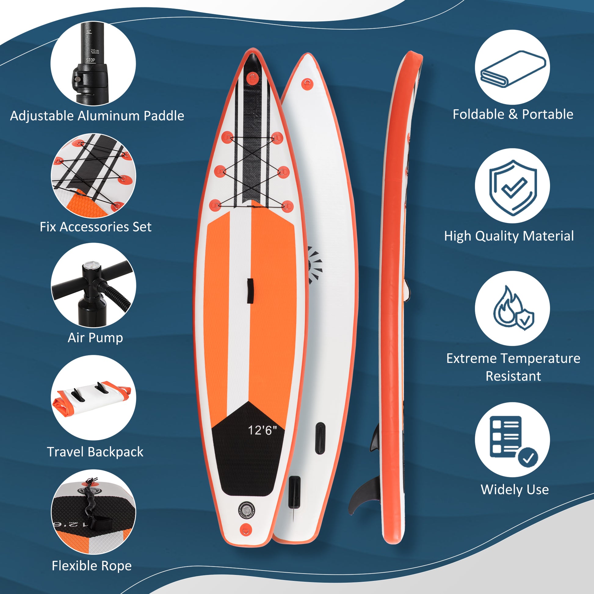 Outsunny 10'6" x 30" x 6" Lightweight Inflatable Stand Up Paddle Board with Adjustable Paddle and Non-Slip Deck, White - ALL4U RETAILER LTD