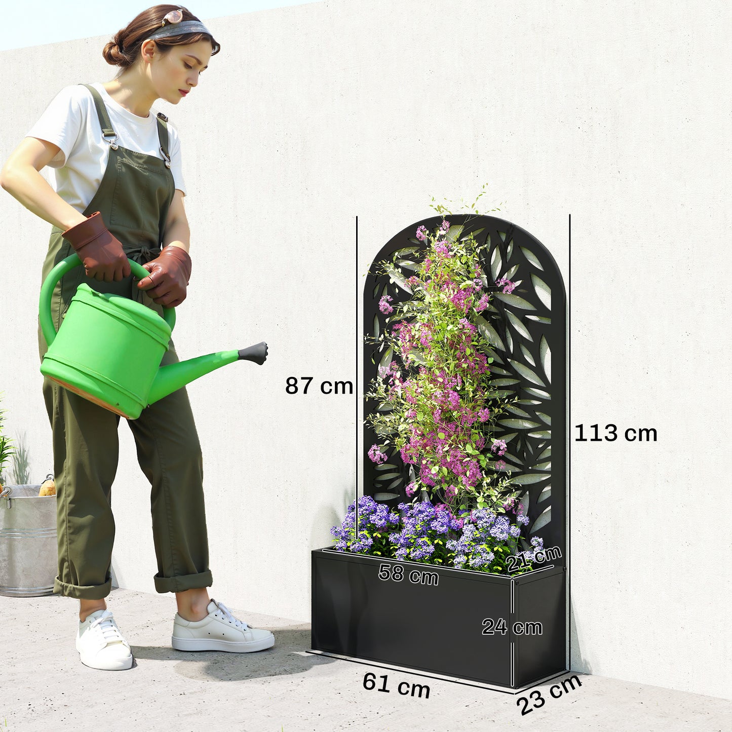 Outsunny Metal Garden Bed With Trellis, Wall Mounted Or Freestanding Raised Planter, Curved Privacy Screen
