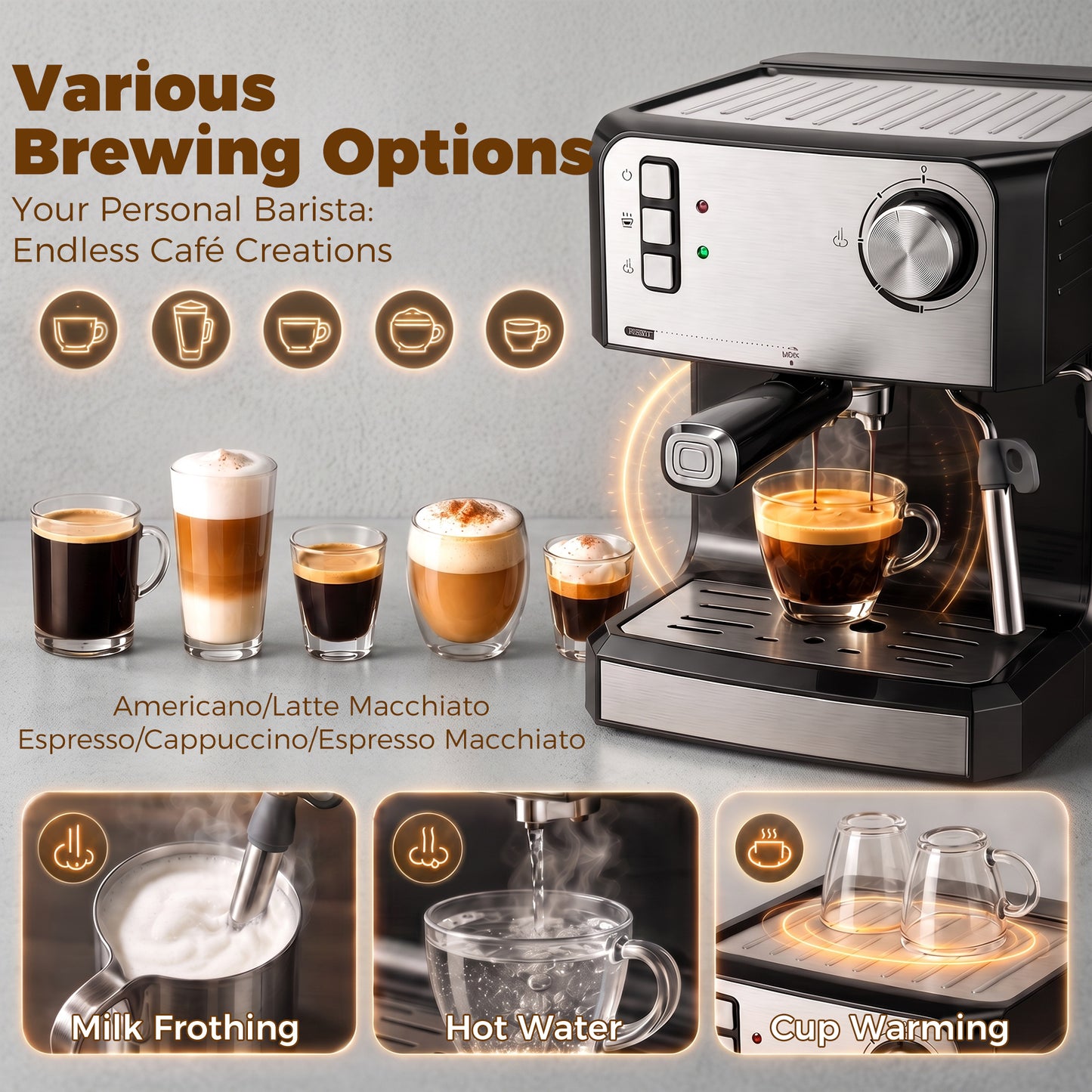 HOMCOM Espresso Machine 20 Bar Semi Automatic Cappuccino Coffee Maker With Frother Wand And 1.6 L Water Tank Black