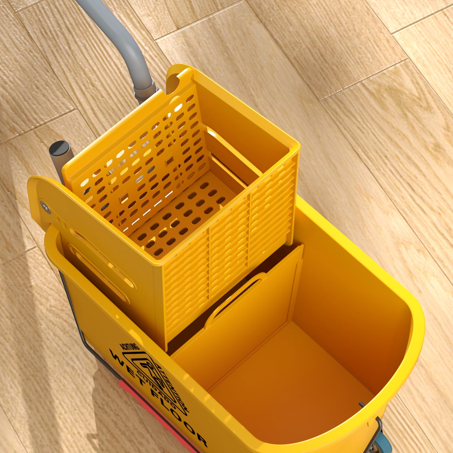 HOMCOM 20 Litre Mop Bucket With Wringer On Wheels Yellow For Floor Cleaning With Side Press And Included Mop