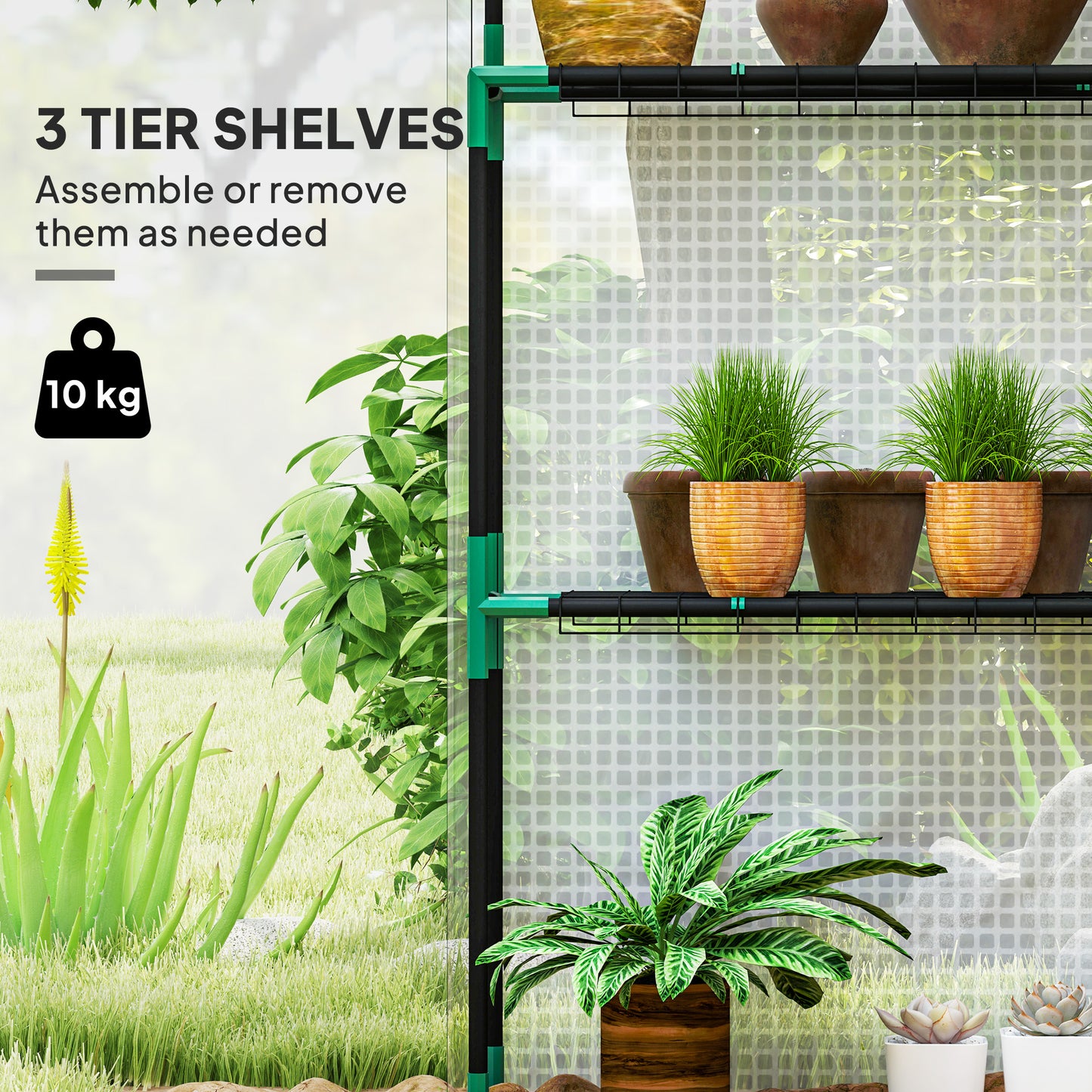 Outsunny Walk In Greenhouse 143 x 74cm With Shelves White UV Resistant Cover Roll Up Door