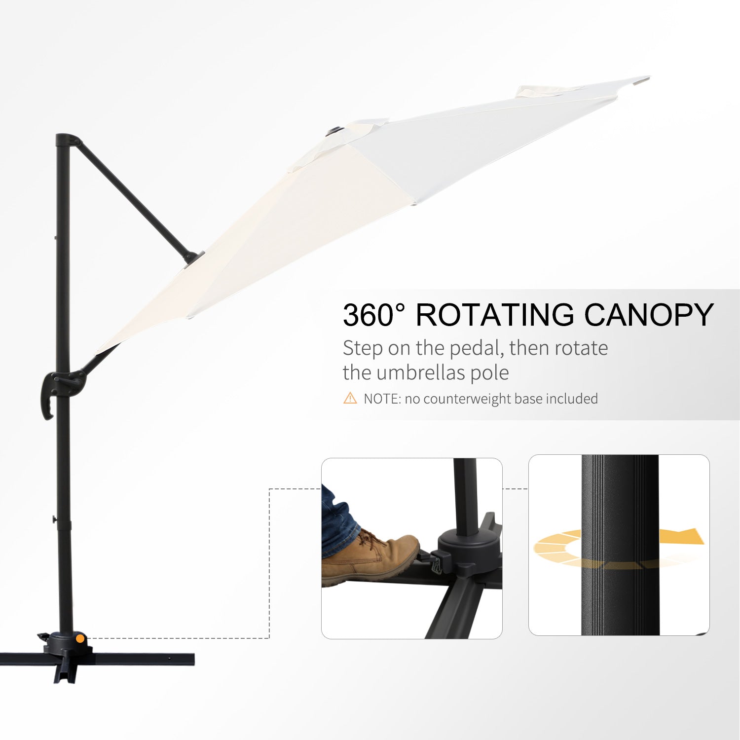 Outsunny 3m Cream White Cantilever Patio Umbrella with 360° Rotation and Cross Base - ALL4U RETAILER LTD