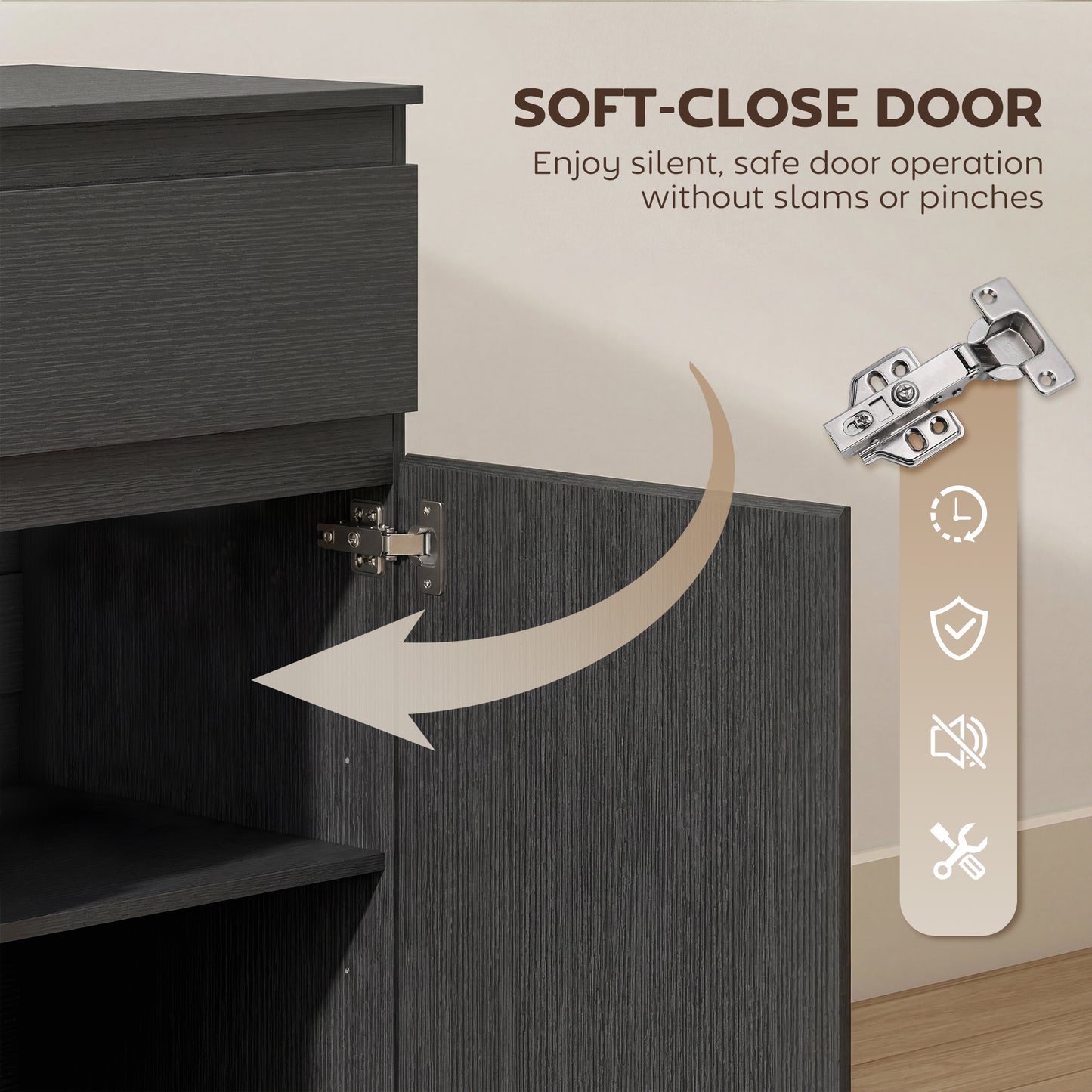 HOMCOM Modern Sideboard With 5 Drawers And Adjustable Shelf Soft Close Door Black Finish