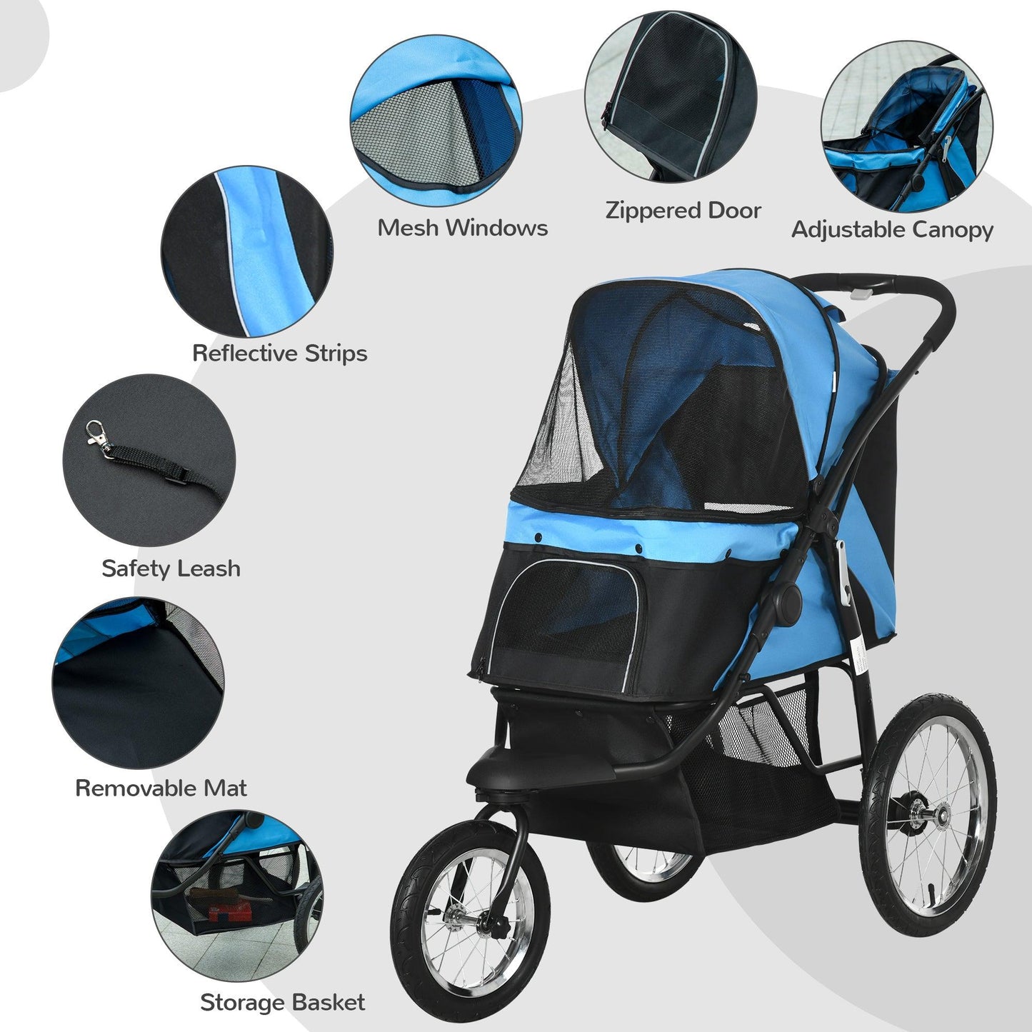 PawHut Blue Foldable Pet Stroller Dog Cat Travel Carriage - ALL4U RETAILER LTD