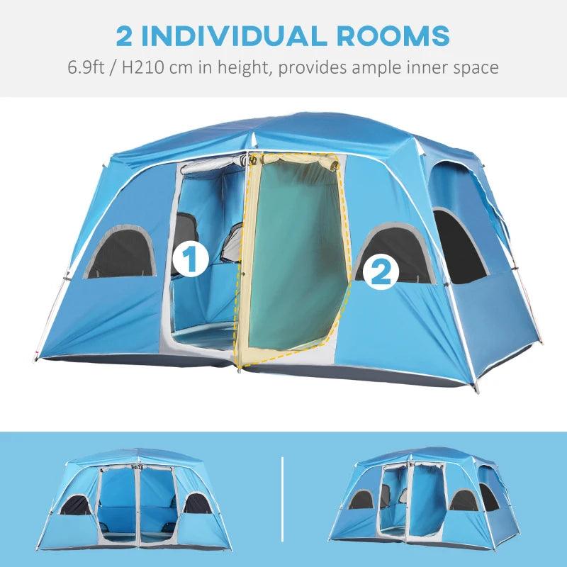 Outsunny Camping Tent, Family Tent 4-8 Person 2 Room Easy Set Up, Blue - ALL4U RETAILER LTD