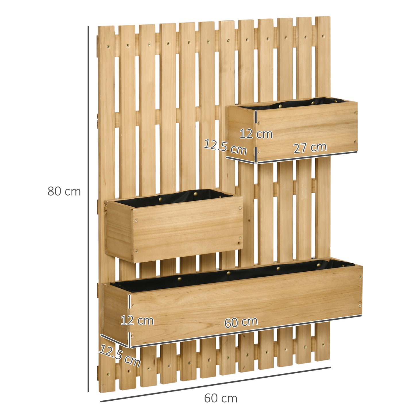 Outsunny Wooden Wall-Mounted Planter with Trellis and Movable Boxes - Outdoor Garden Bed for Patios, Natural Finish - ALL4U RETAILER LTD