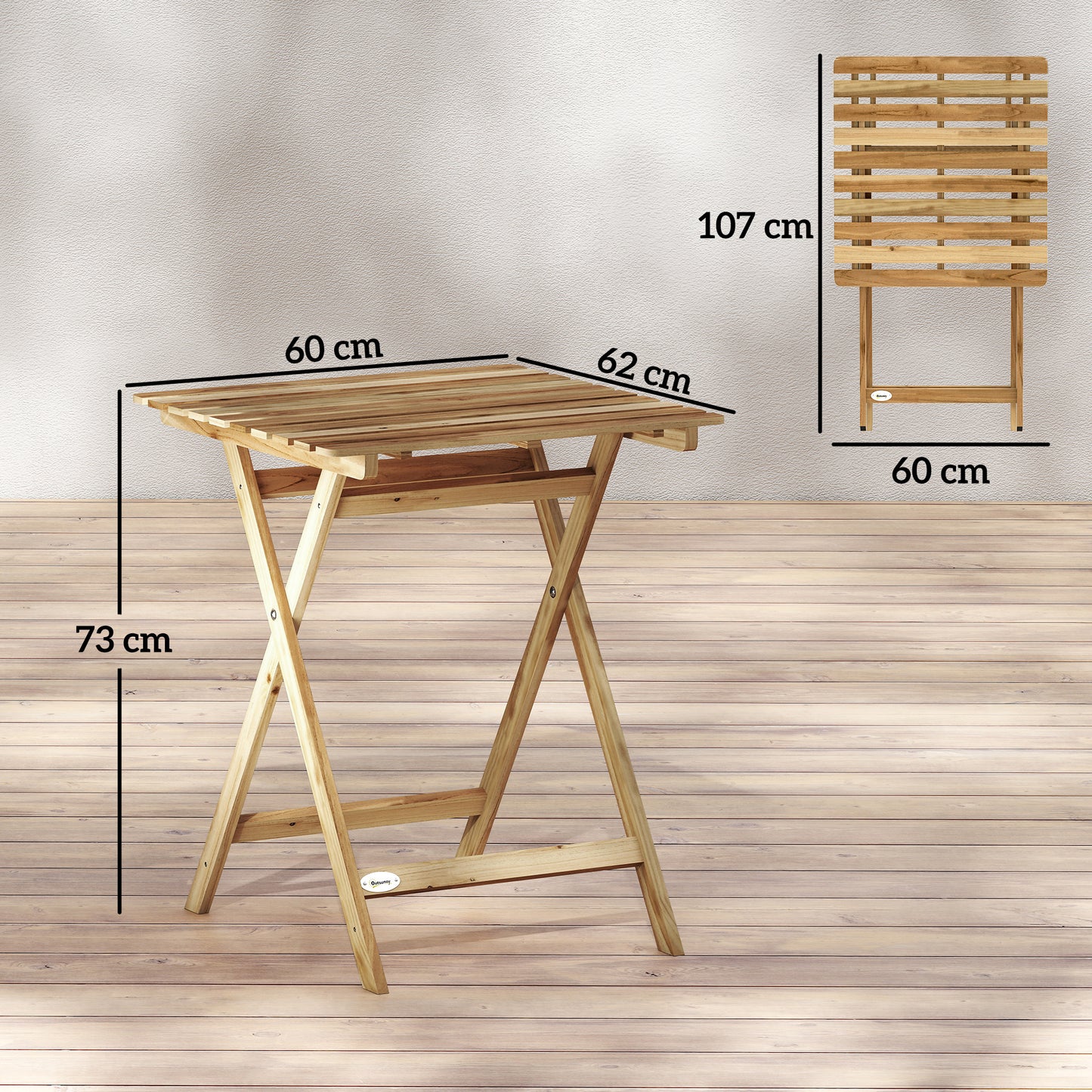 Outsunny Outdoor Foldable Acacia Wood Coffee Table For Patio Garden Balcony Natural Wood