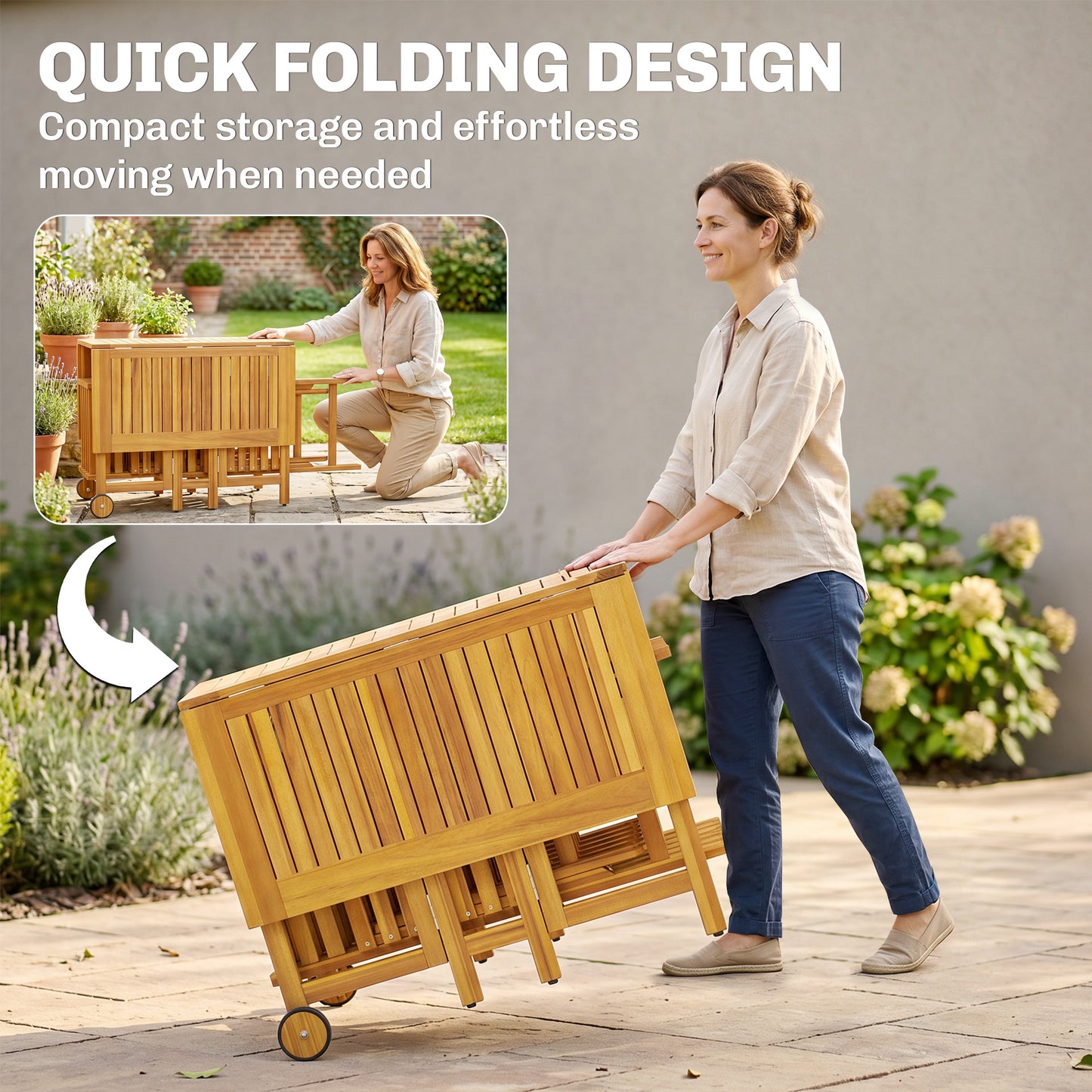 Outsunny 7 Piece Garden Dining Set Extending Table And Six Folding Chairs With Umbrella Hole For Patio Natural Wood