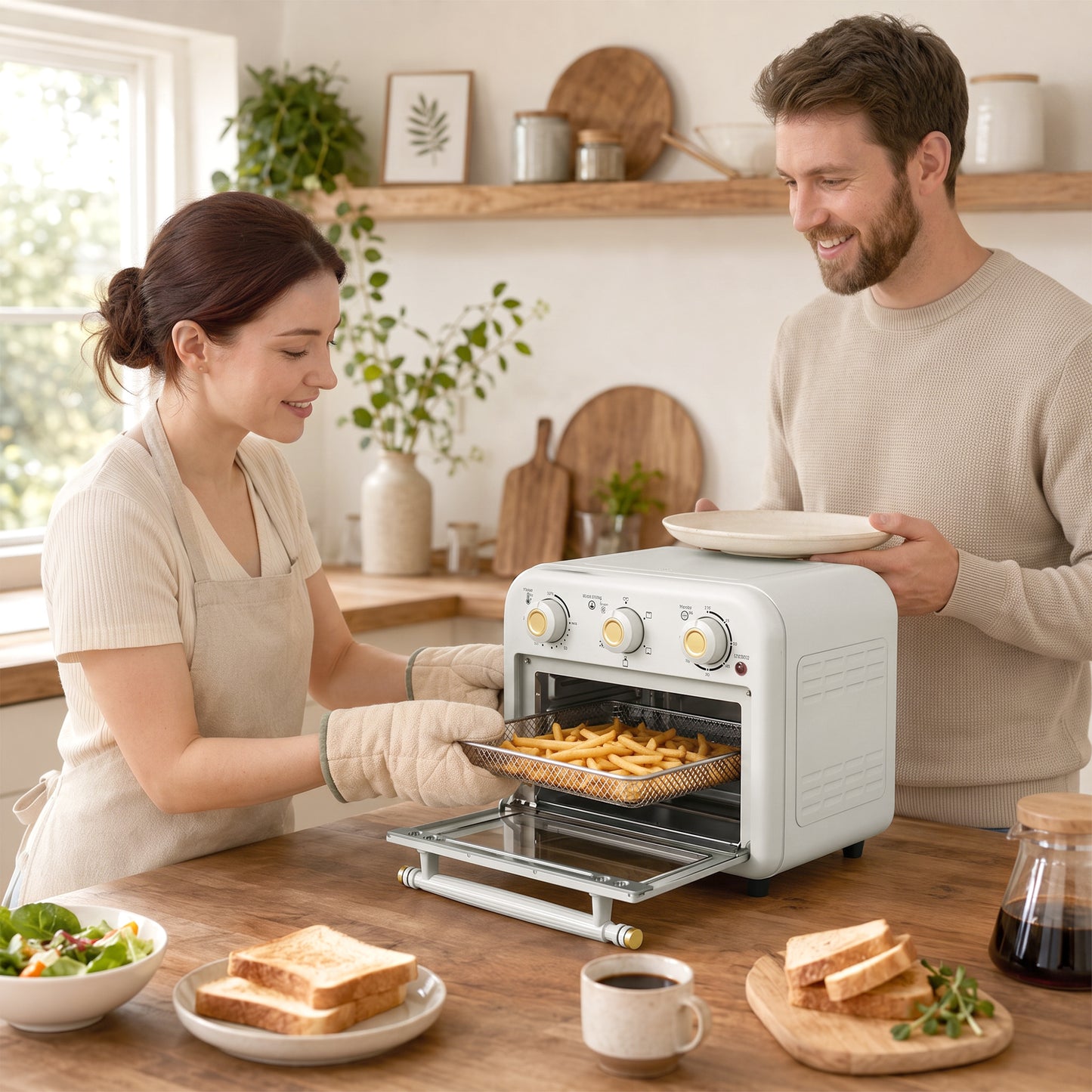 HOMCOM 12 L Air Fryer Toaster Oven With Convection, Adjustable Temperature And Timer, Cream White Countertop Oven