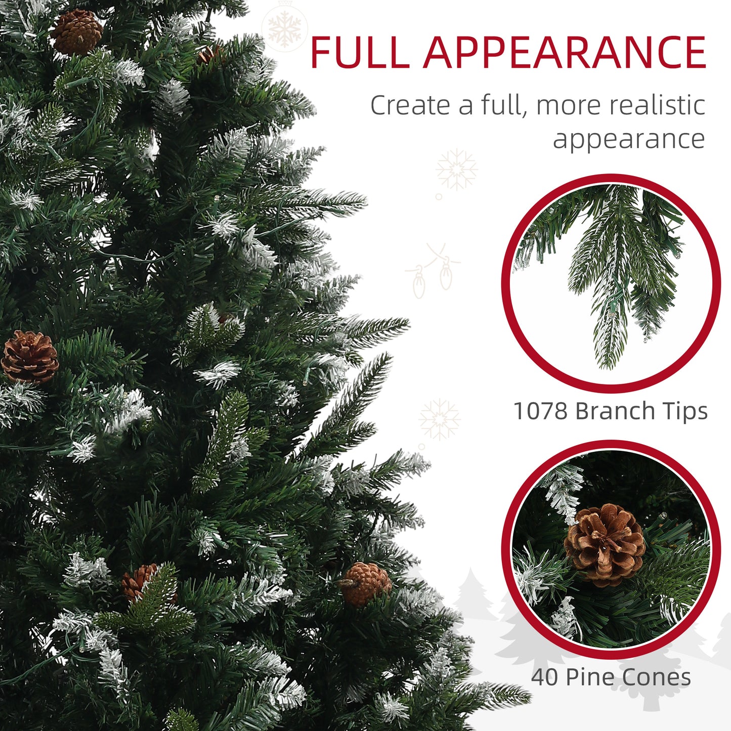 HOMCOM 6ft Prelit LED Christmas Tree with Dual Color Lights and 1078 Realistic Tips on Metal Base - ALL4U RETAILER LTD