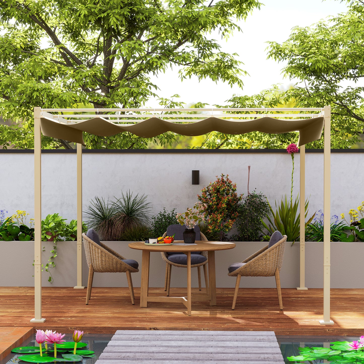 Outsunny 3 By 3 Meter Retractable Roof Metal Pergola With Adjustable Canopy For Garden In Black