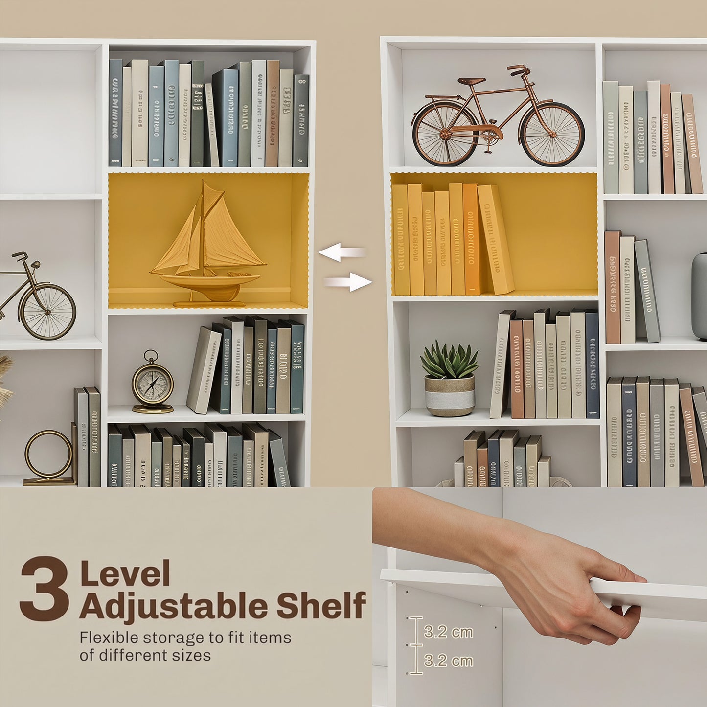 HOMCOM 6 Tier Bookcase with Open Storage Slim Depth White Bookshelf with Adjustable Shelves and Anti Tipping Hardware