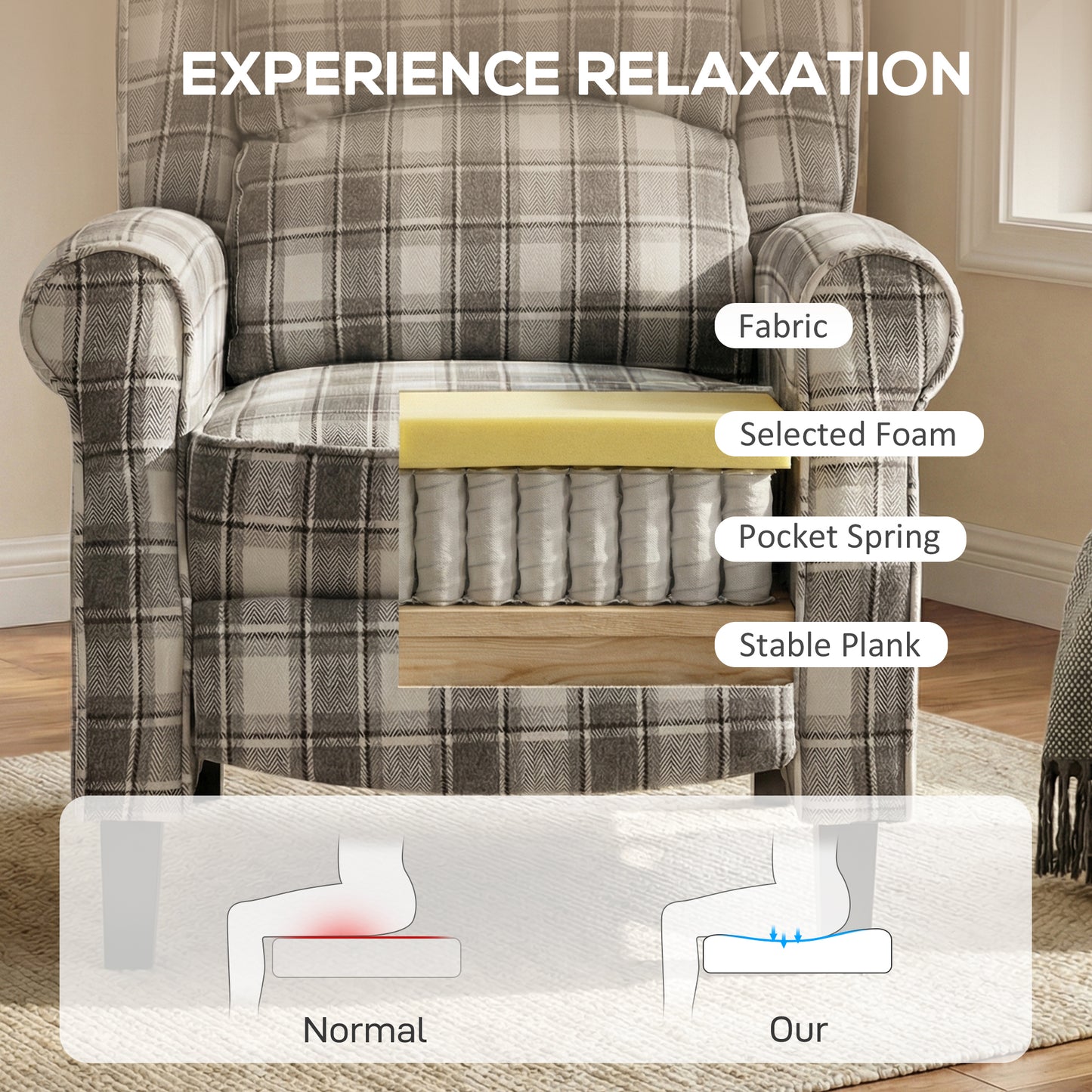 HOMCOM 160 Degree Reclining Armchair With Footrest Gray And White Linen Upholstery