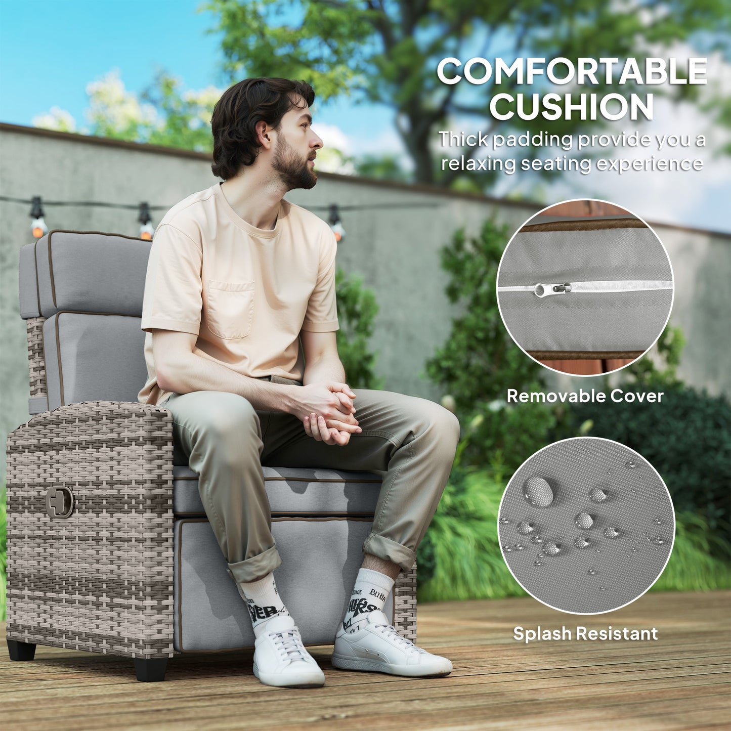 Outsunny 145 Degree Reclining Rattan Armchair With Footrest In Mixed Grey Outdoor