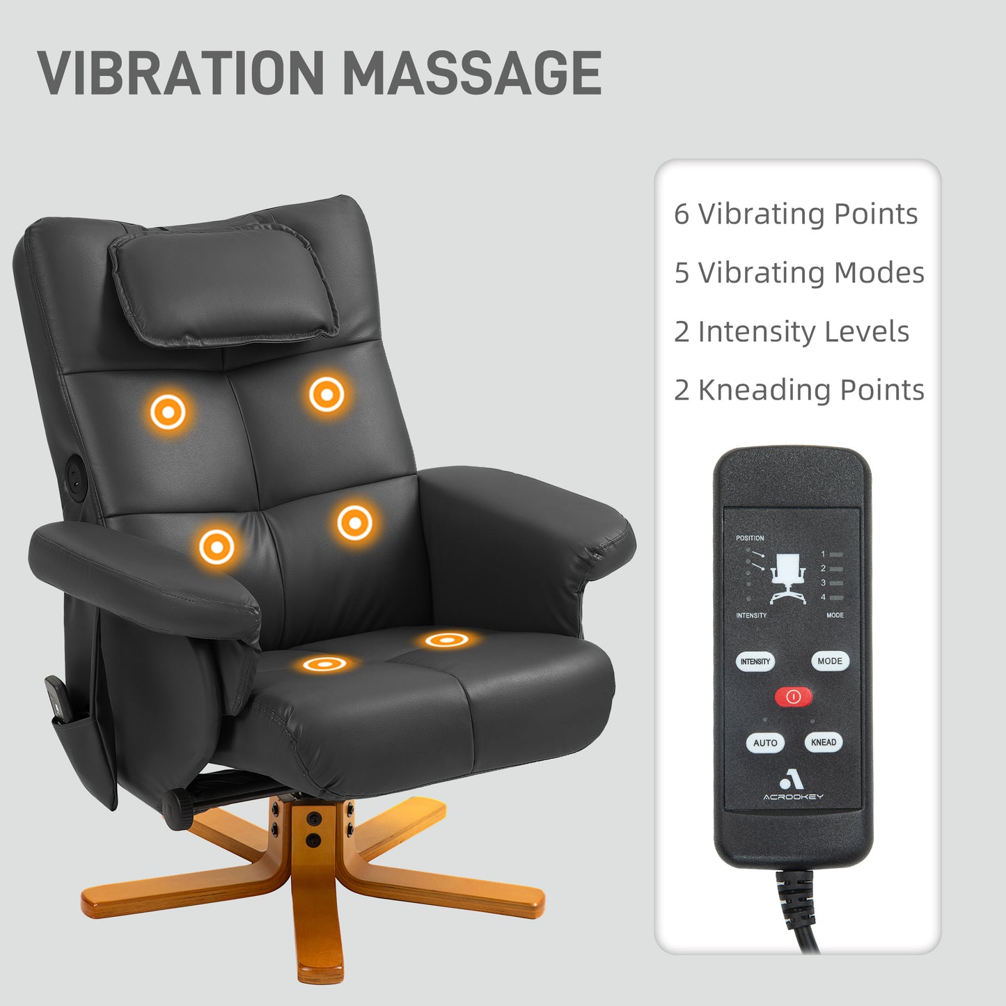 HOMCOM Faux Leather Massage Recliner Chair With Six Point Massage And Storage Ottoman And Footstool Black