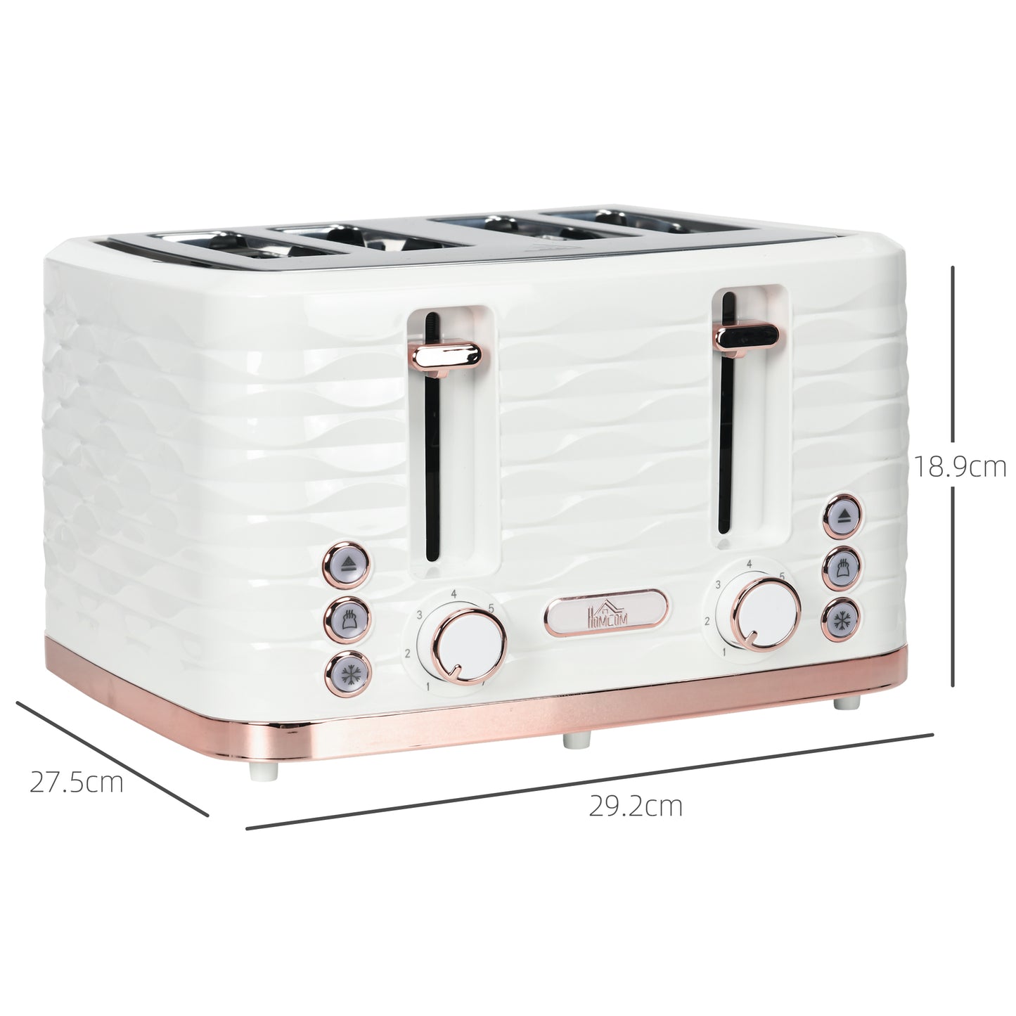HOMCOM Four Slice Rippled Toaster With Automatic Centering And Seven Toast Levels White