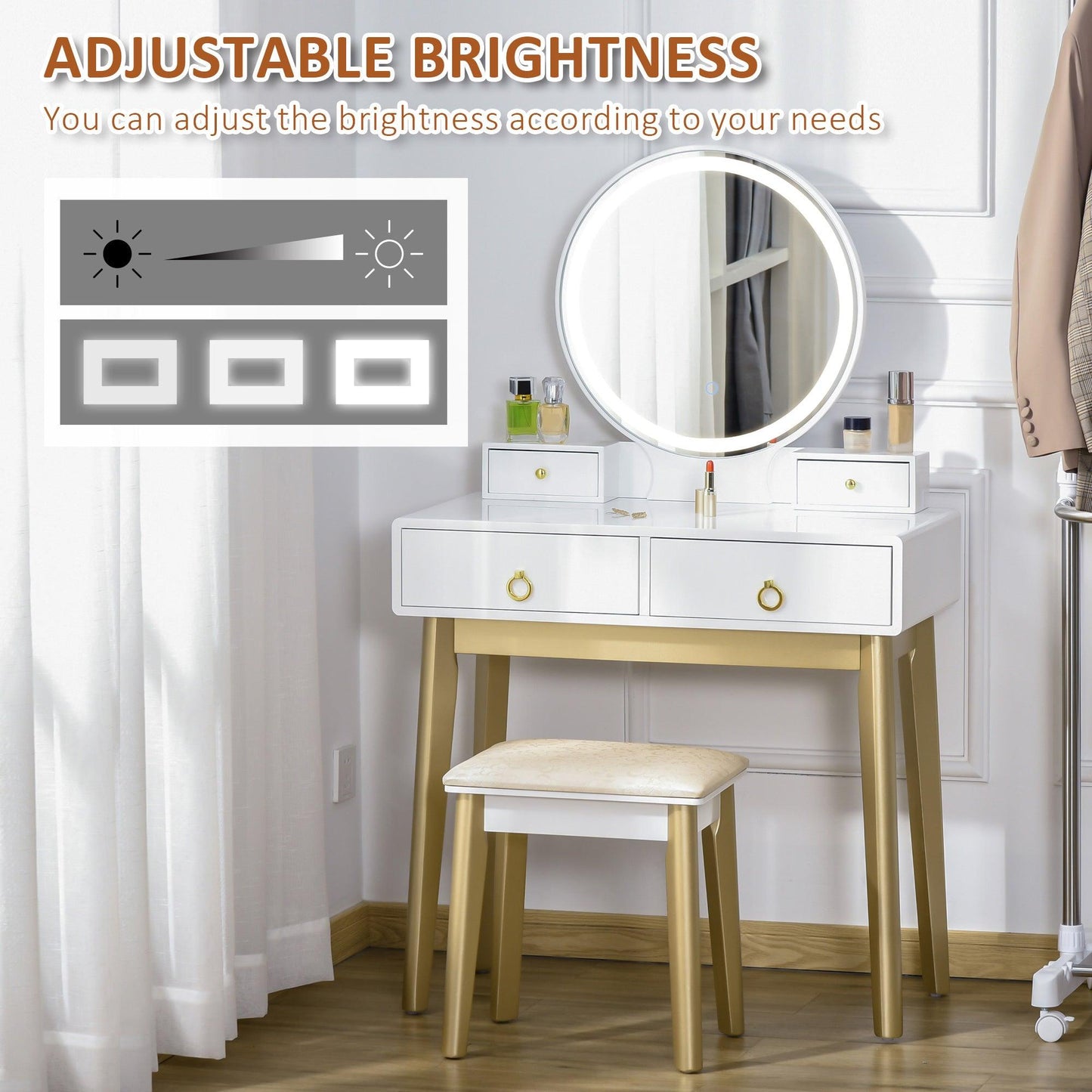 HOMCOM Modern White Vanity Set with LED Light - ALL4U RETAILER LTD