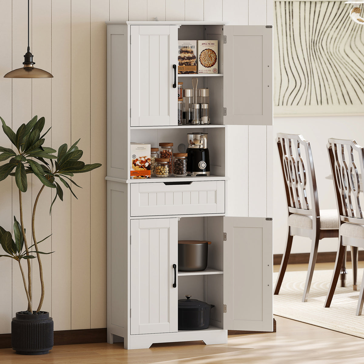 HOMCOM 172 cm Kitchen Pantry Cabinet With Open Counter and Adjustable Shelves