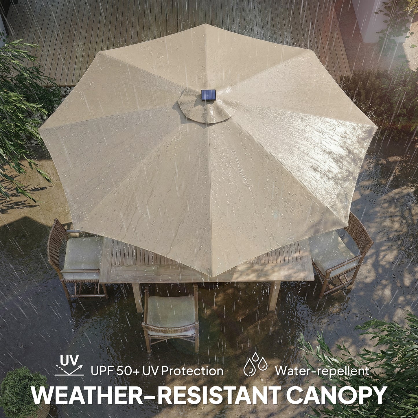 Outsunny 3 Meter Garden Parasol Umbrella With 112 Solar Powered LED Lights And USB Charging Crank Handle Beige