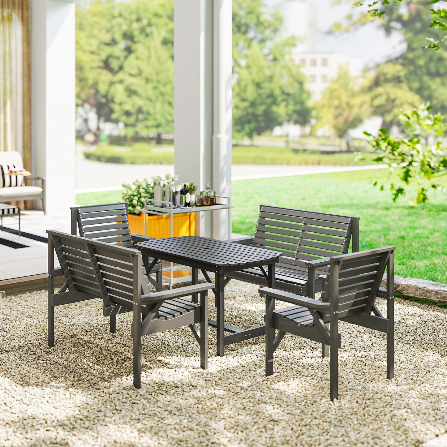 Outsunny 5 Piece Wooden Garden Dining Set For 6 Outdoor Conversation Set With 2 Armchairs 2 Loveseats And Table Grey