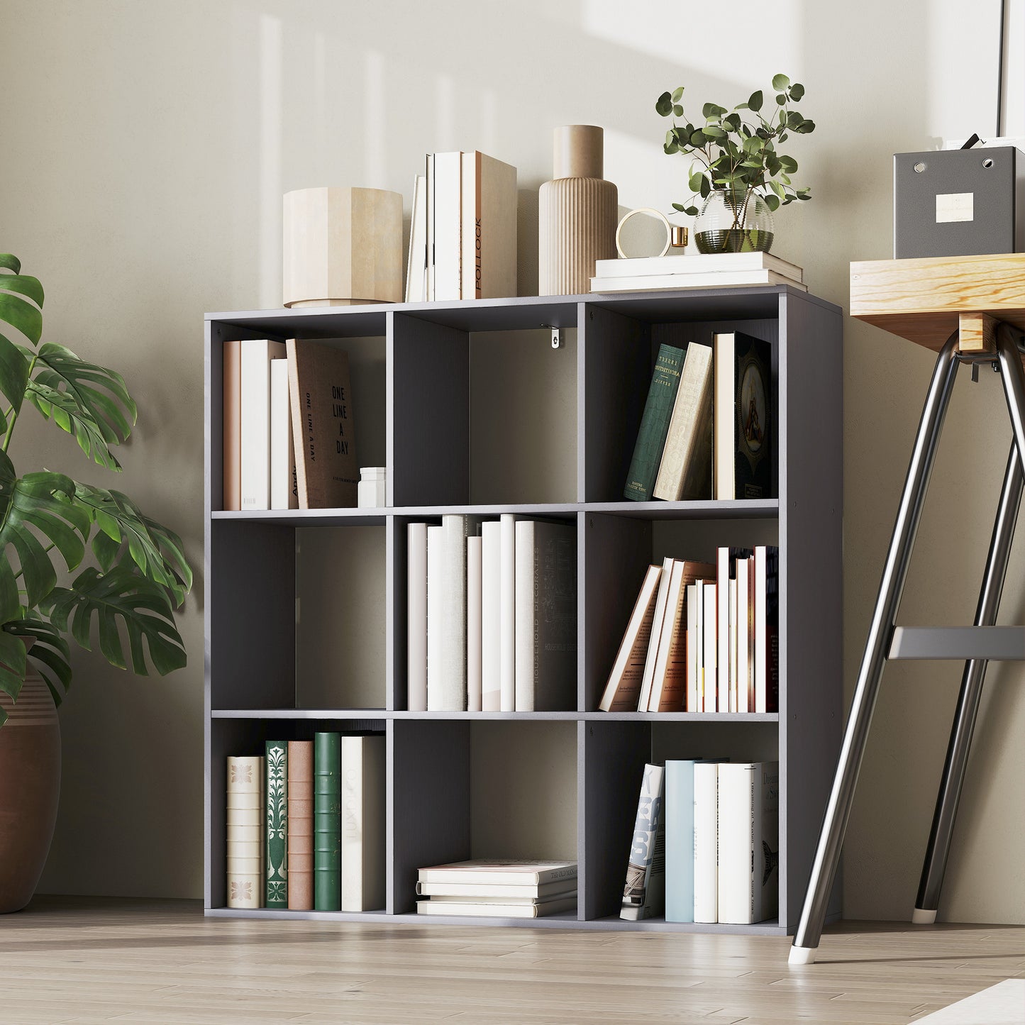 HOMCOM Nine Cube Storage Shelf Grey For Home Office Organization Durable Particle Board Construction