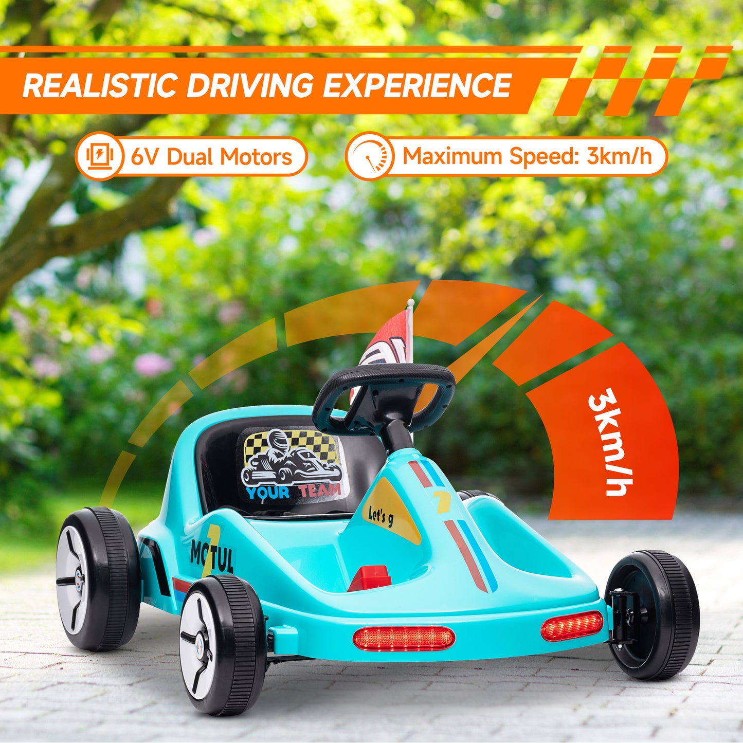 AIYAPLAY 6V Kids Electric Go Kart with Music, Lights, and Horn - Blue, for Ages 3-5