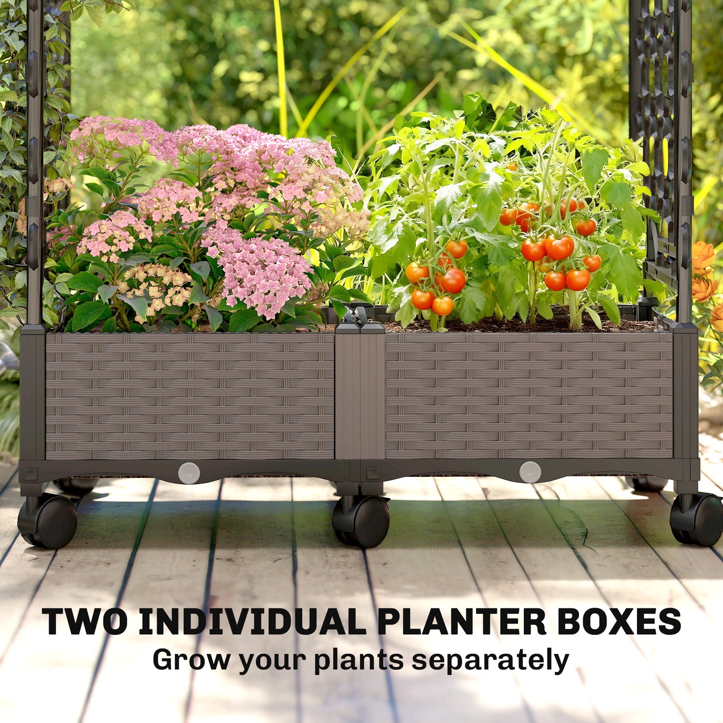 Outsunny Raised Garden Bed with Arch Trellis on Wheels Self Watering Planter Box with Side Trellis