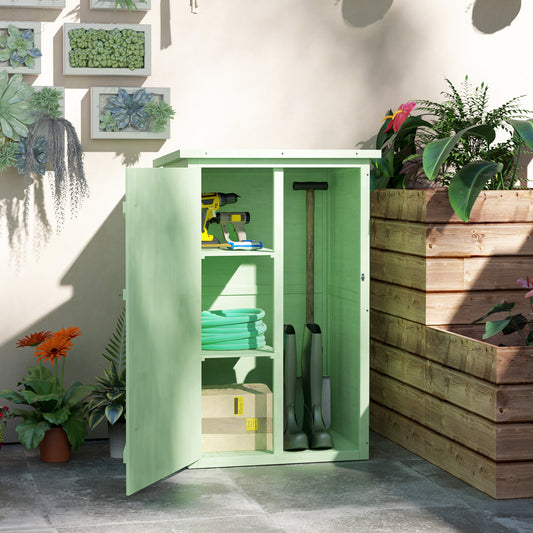 Outsunny Wooden Small Garden Shed With Shelves And Bolt Latch For Compact Tool Storage 75L x 56W x 115H CM Green